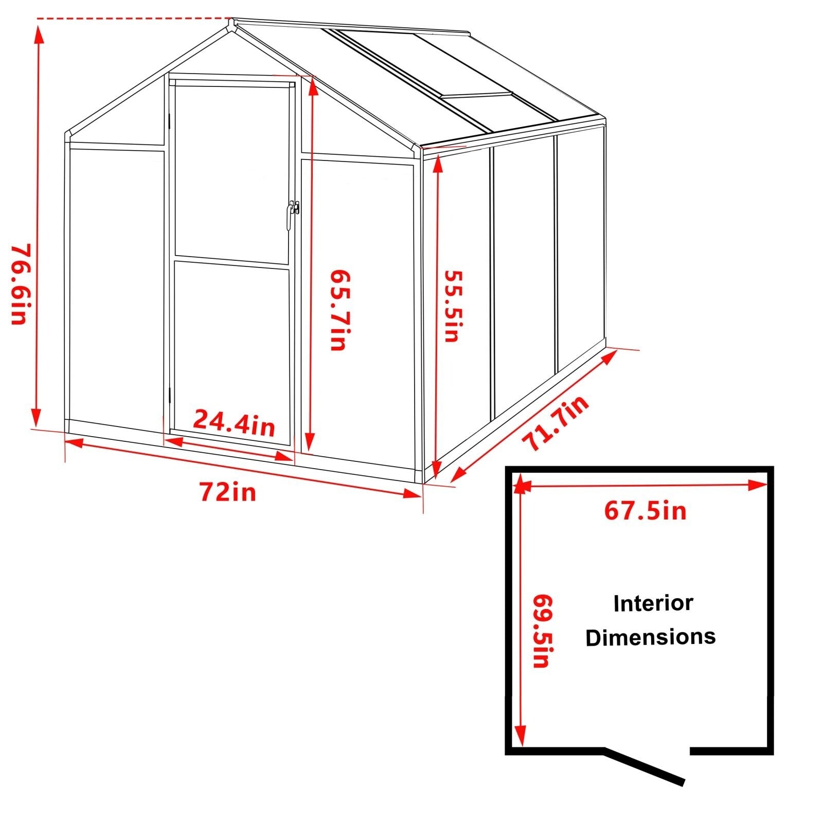 VEIKOUS Aluminum Walk-In Garden Greenhouse Kit with Adjustable Roof Vent and Lockable Door Grey