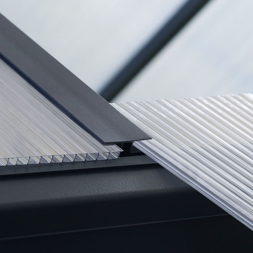 VEIKOUS Aluminum Walk-In Garden Greenhouse Kit with Adjustable Roof Vent and Lockable Door Grey