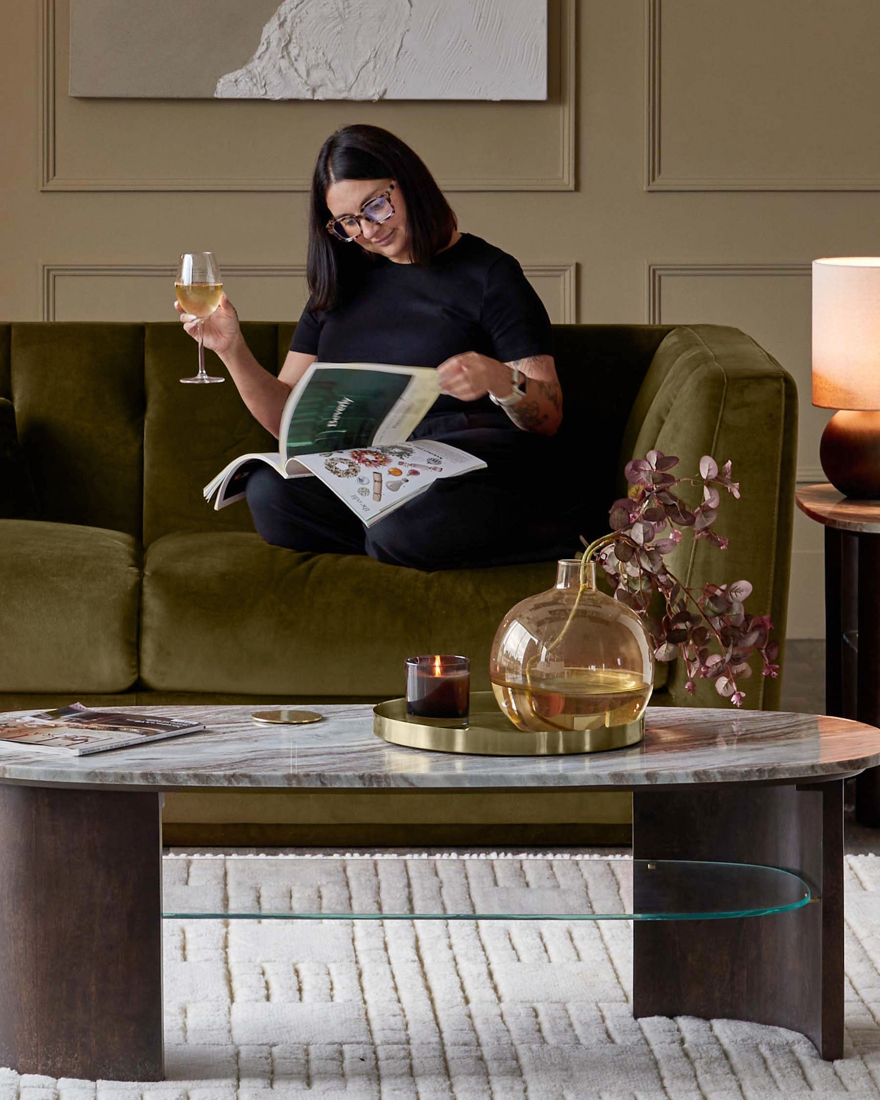 Valentina olive green velvet 3 seater sofa