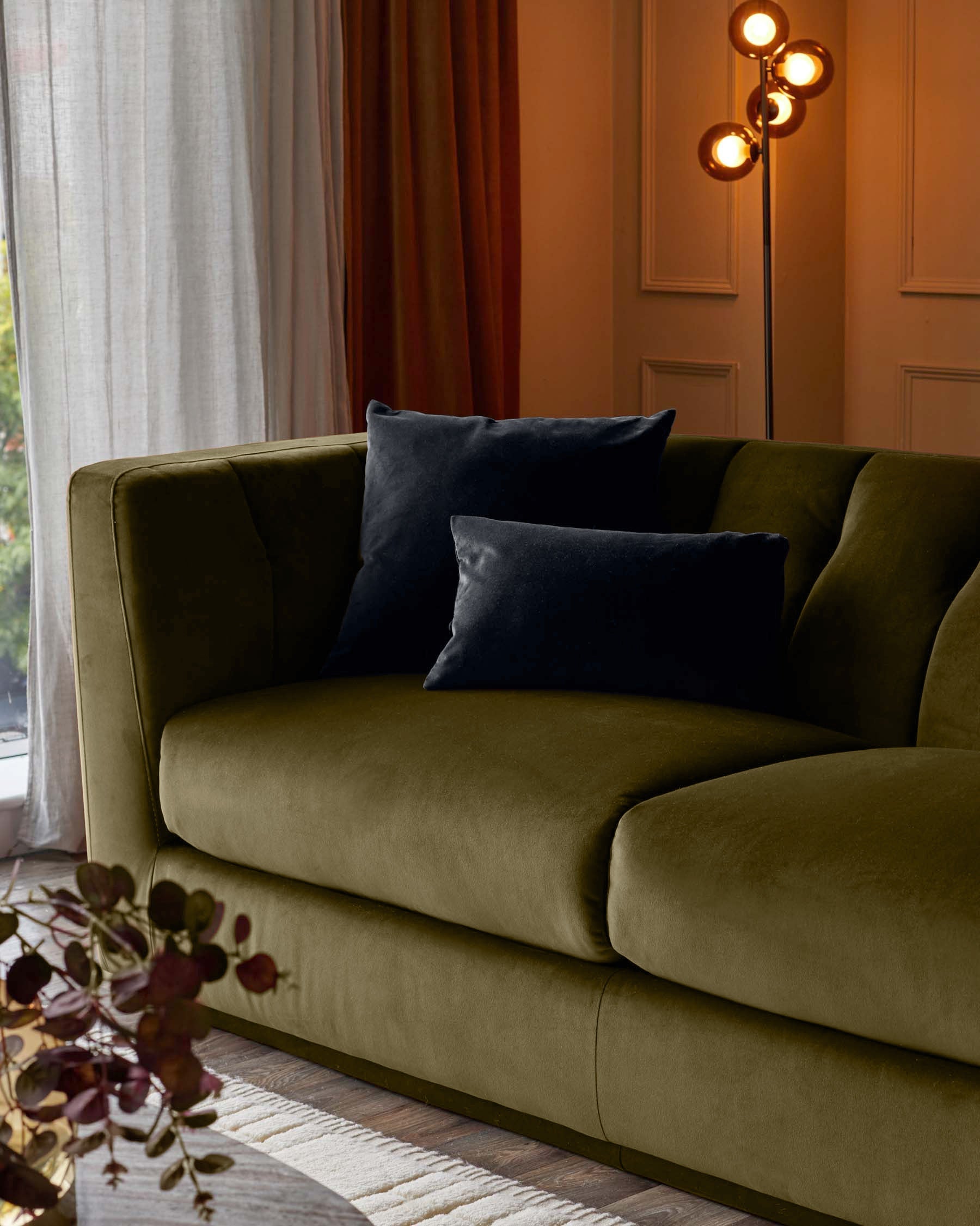 Valentina olive green velvet 2 seater sofa