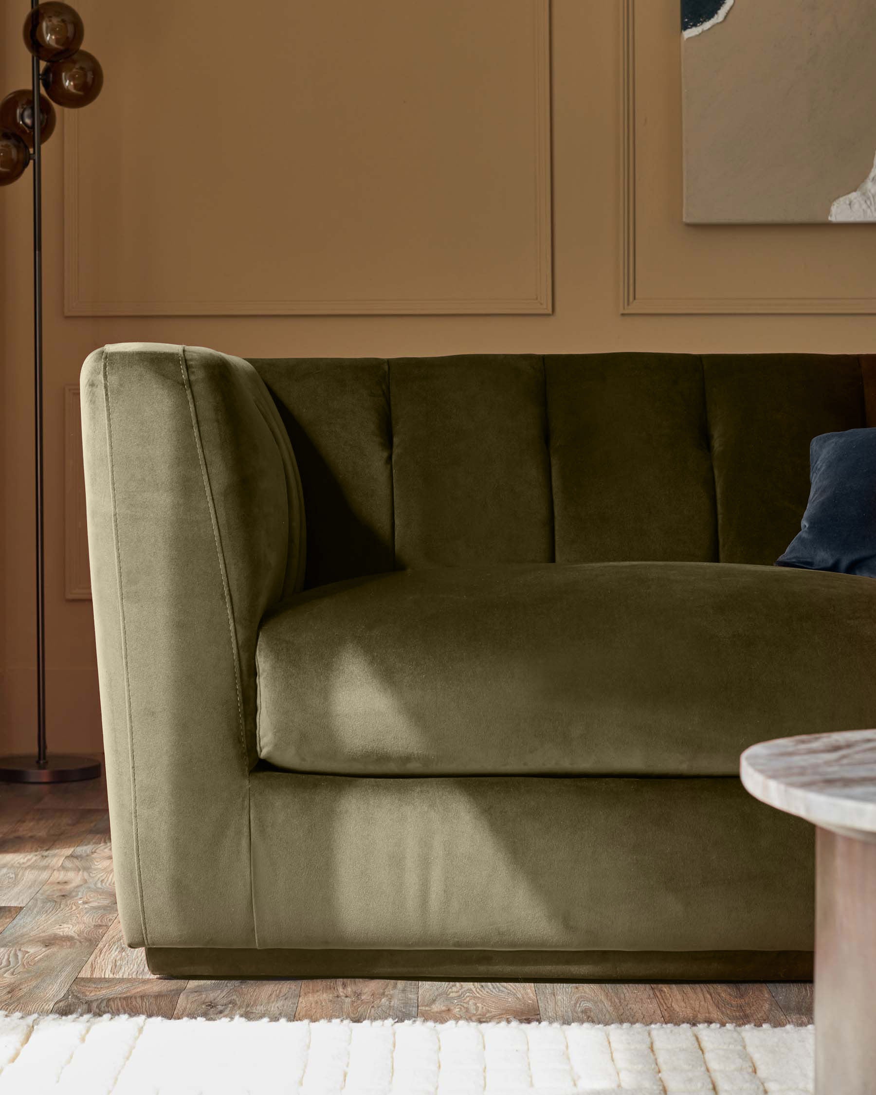 Valentina olive green velvet 3 seater sofa