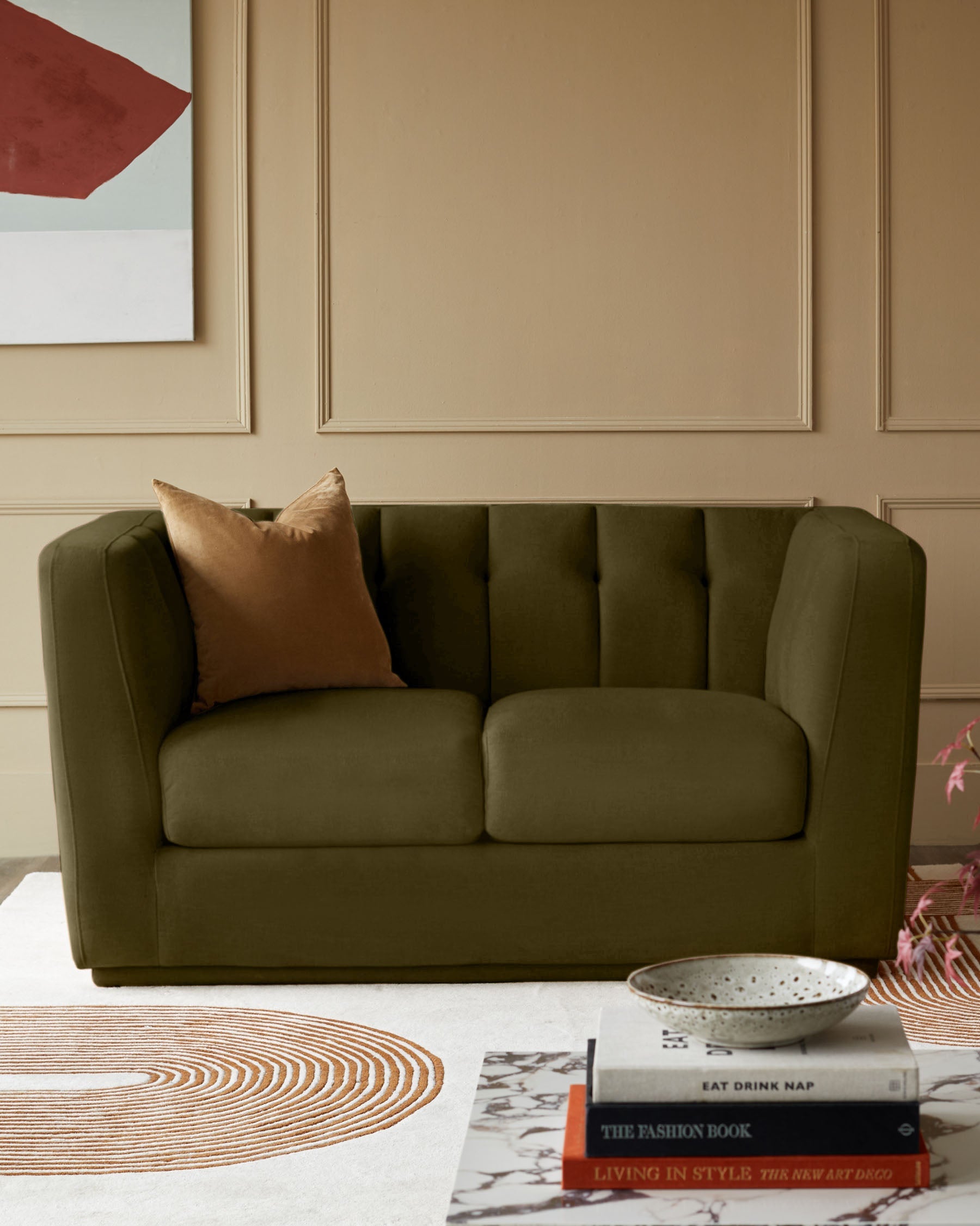 Valentina olive green velvet 2 seater sofa