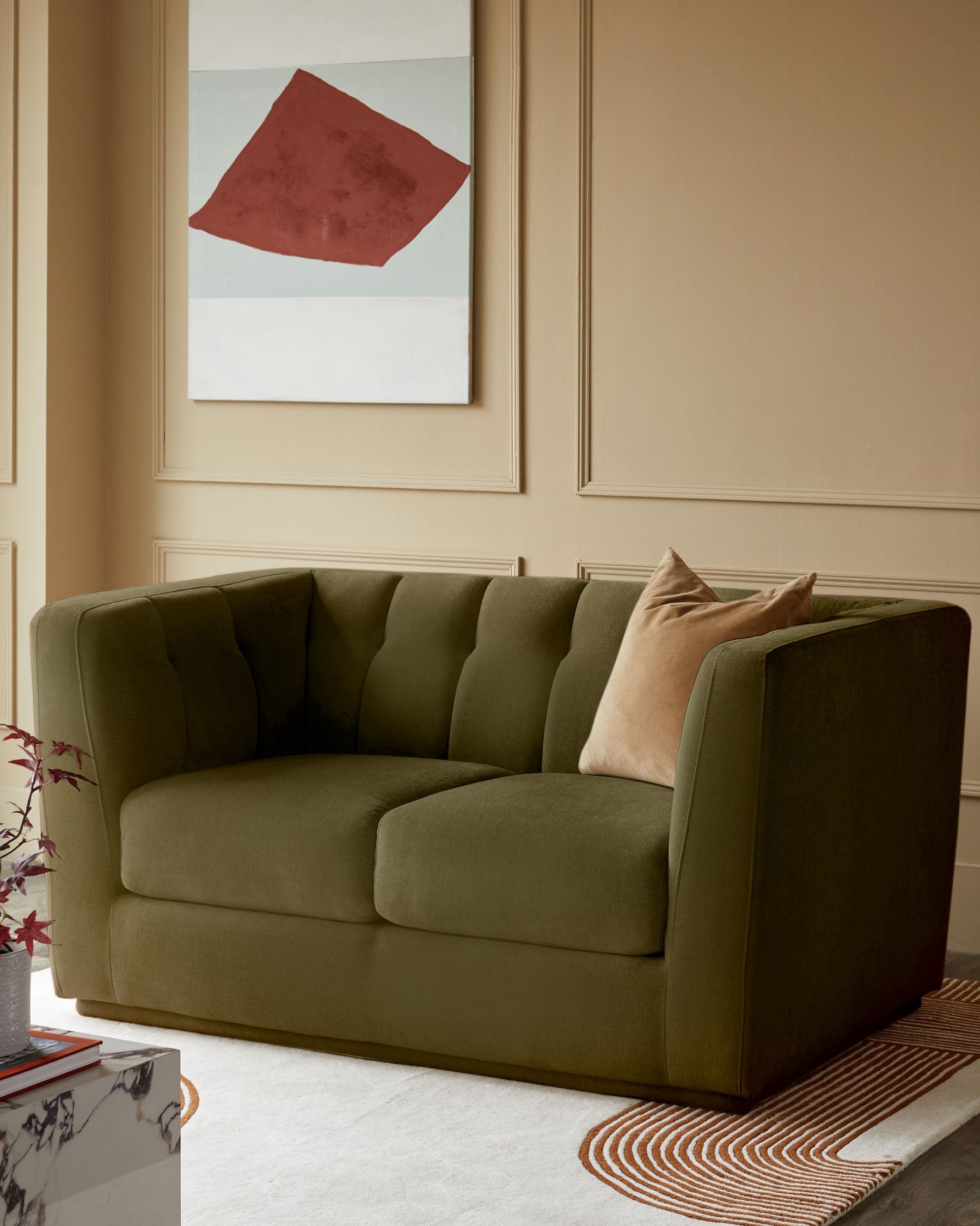 Valentina olive green velvet 2 seater sofa