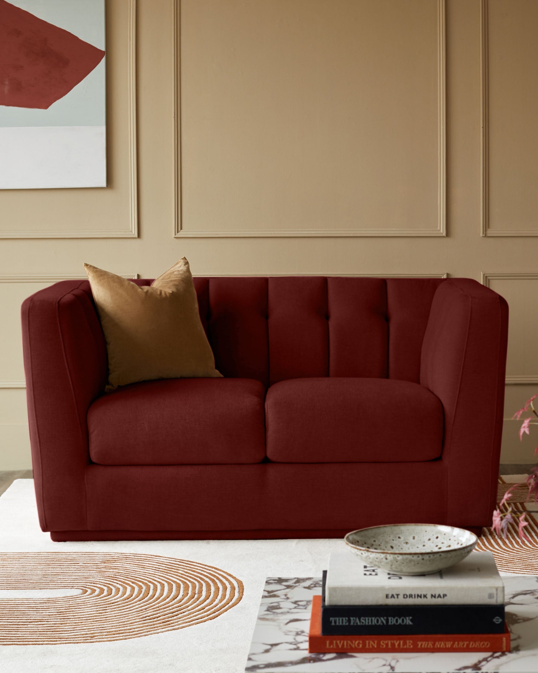 Valentina red velvet 2 seater sofa