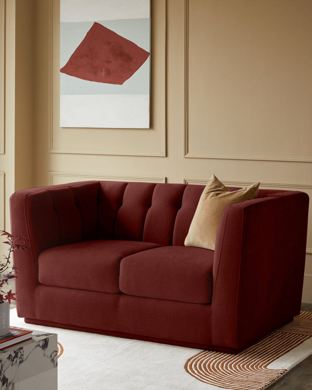 Valentina red velvet 2 seater sofa