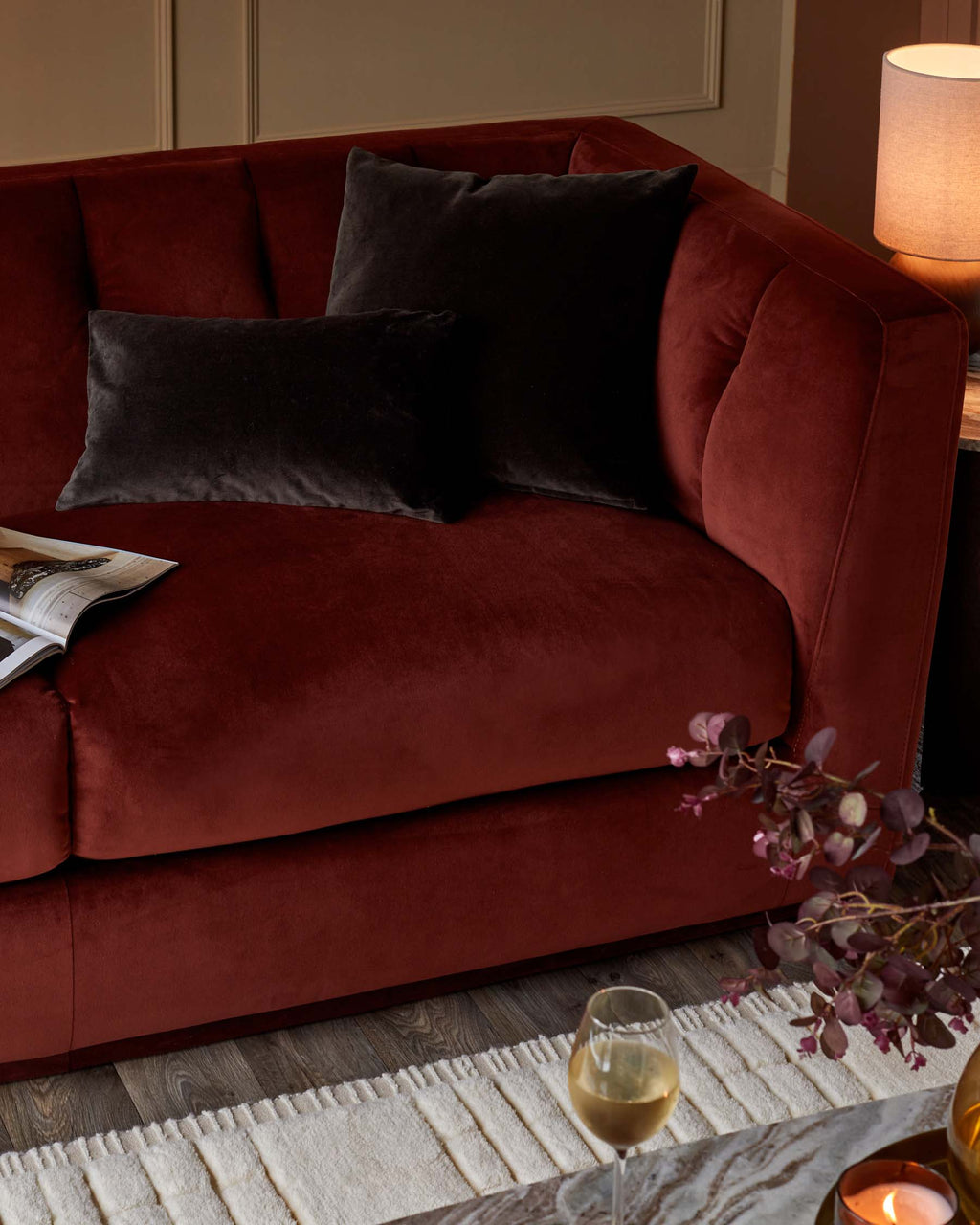 Valentina red velvet 2 seater sofa