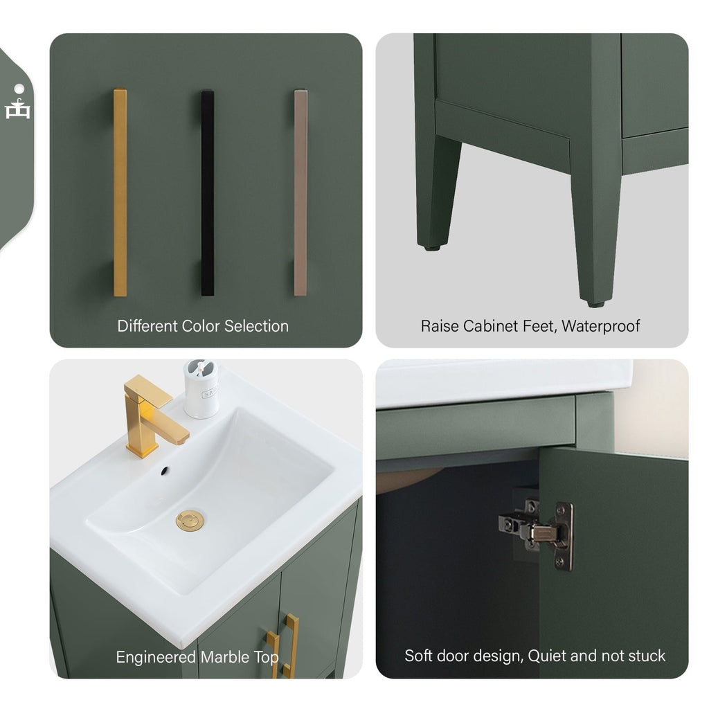 Vanity Art 20 or 24 or 30 Single Sink Bathroom Vanity Cabinet with Ceramic Top