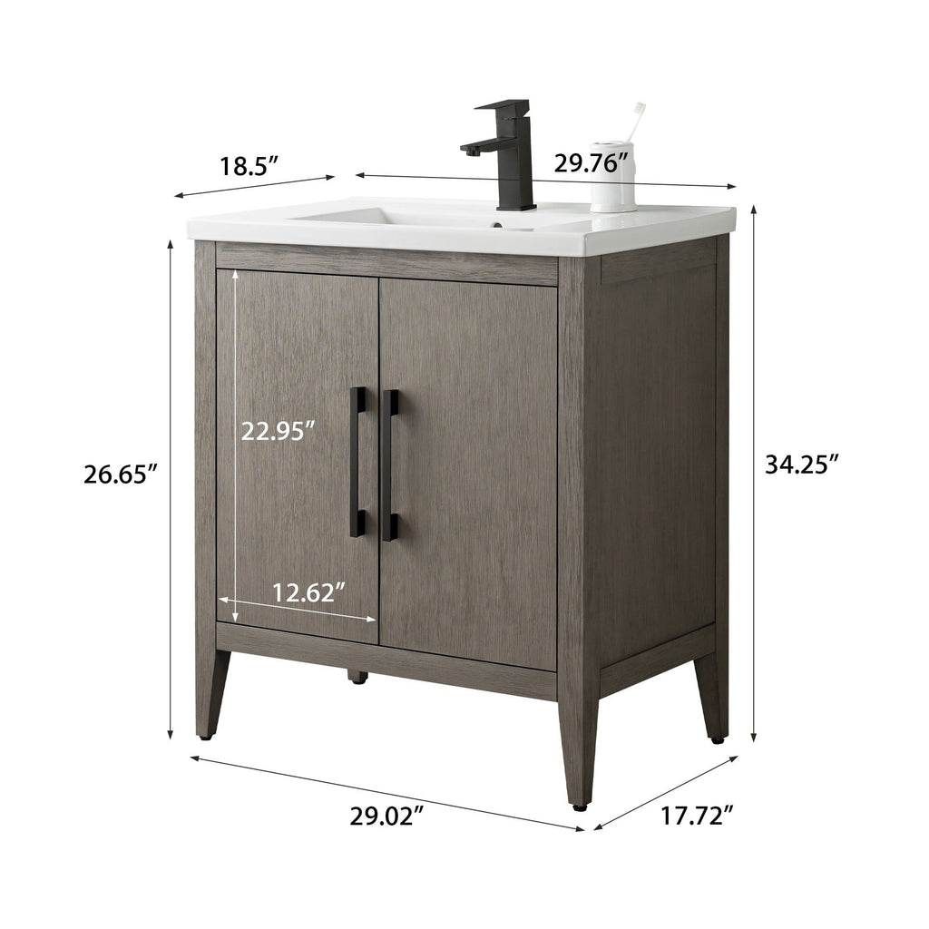 Vanity Art 20 or 24 or 30 Single Sink Bathroom Vanity Cabinet with Ceramic Top