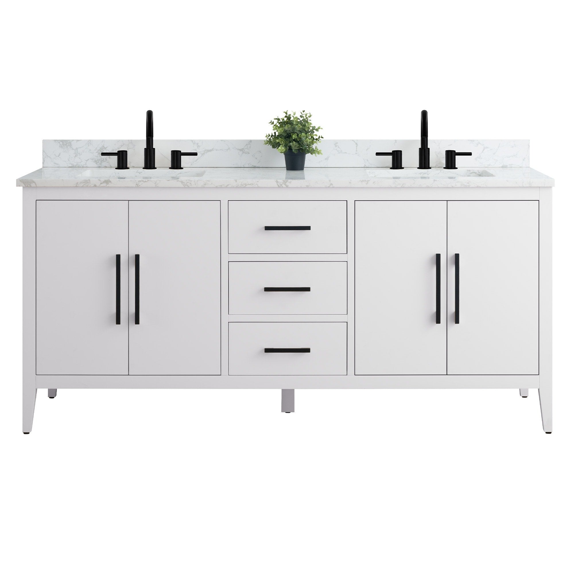 Vanity Art 72 Double Sink Bathroom Vanity Cabinet with Engineered Marble Top