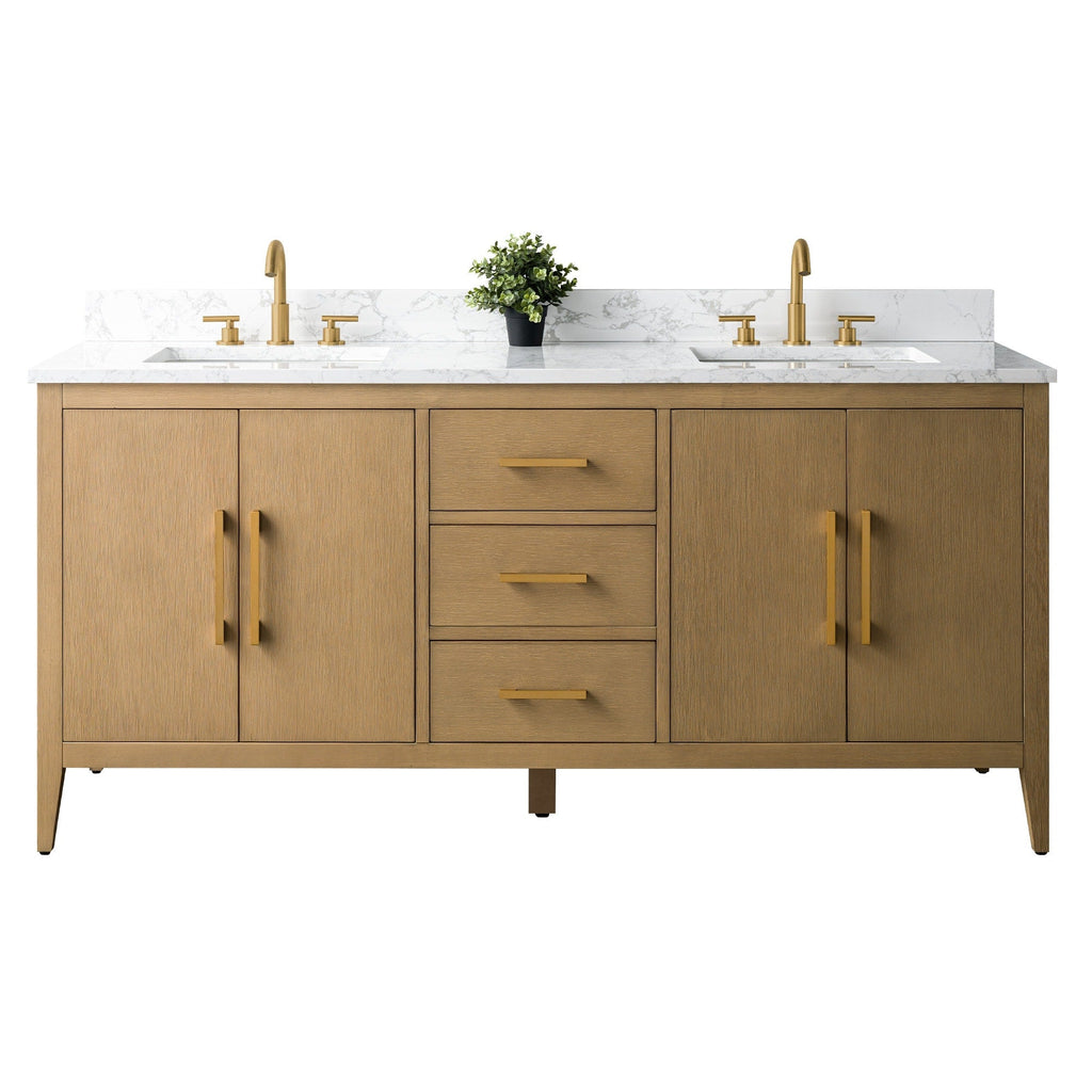 Vanity Art 72 Double Sink Bathroom Vanity Cabinet with Engineered Marble Top