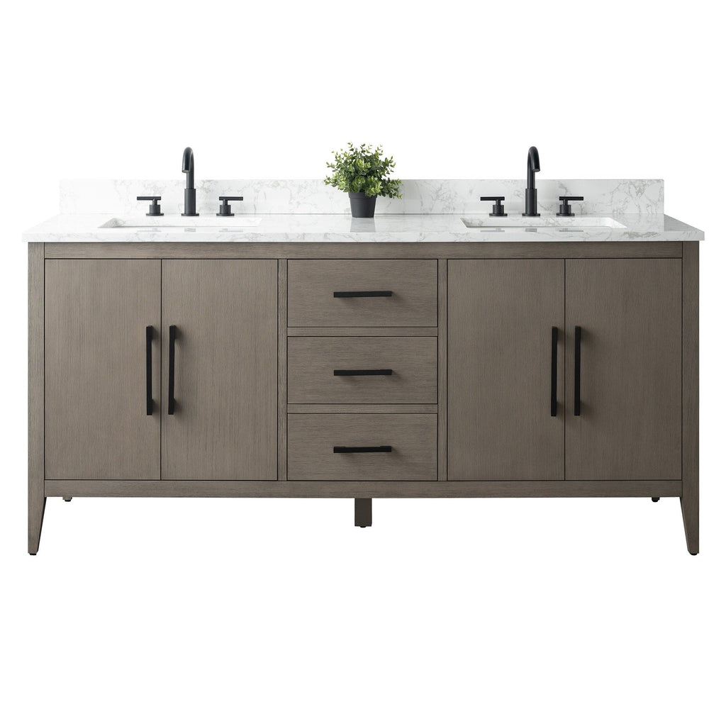 Vanity Art 72 Double Sink Bathroom Vanity Cabinet with Engineered Marble Top