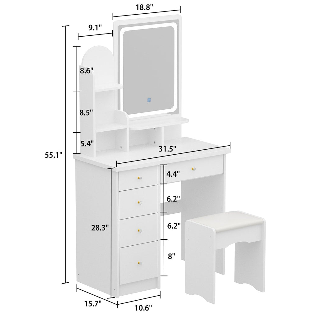 Vanity Set With Mirror and Lamp Home Makeup Dressing Table with Stool