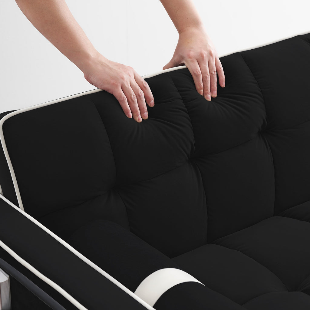 Velvet Convertible 55'' 2-Seater Sleeper Sofa with Pull-Out Bed, Adjustable Recline, Side Pockets, and Phone Holder