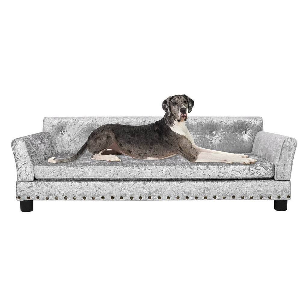 Velvet Tufted Couch Pet Bed Upholstered with Removable Cushion