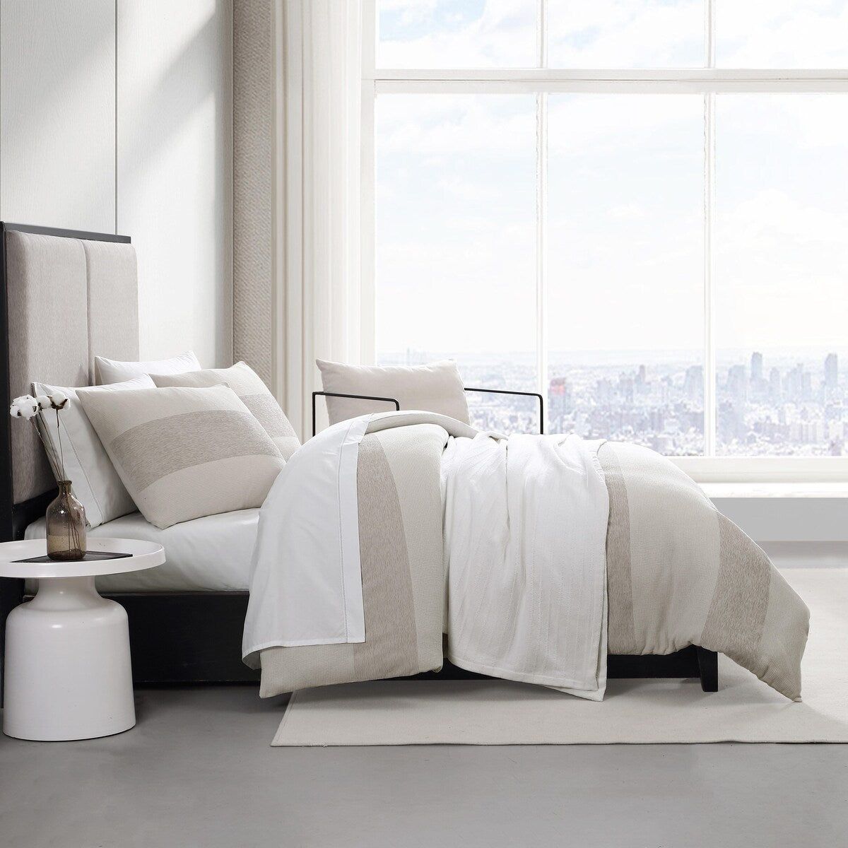 Vera Wang Chenille Waffle Stripe Beige Comforter Set