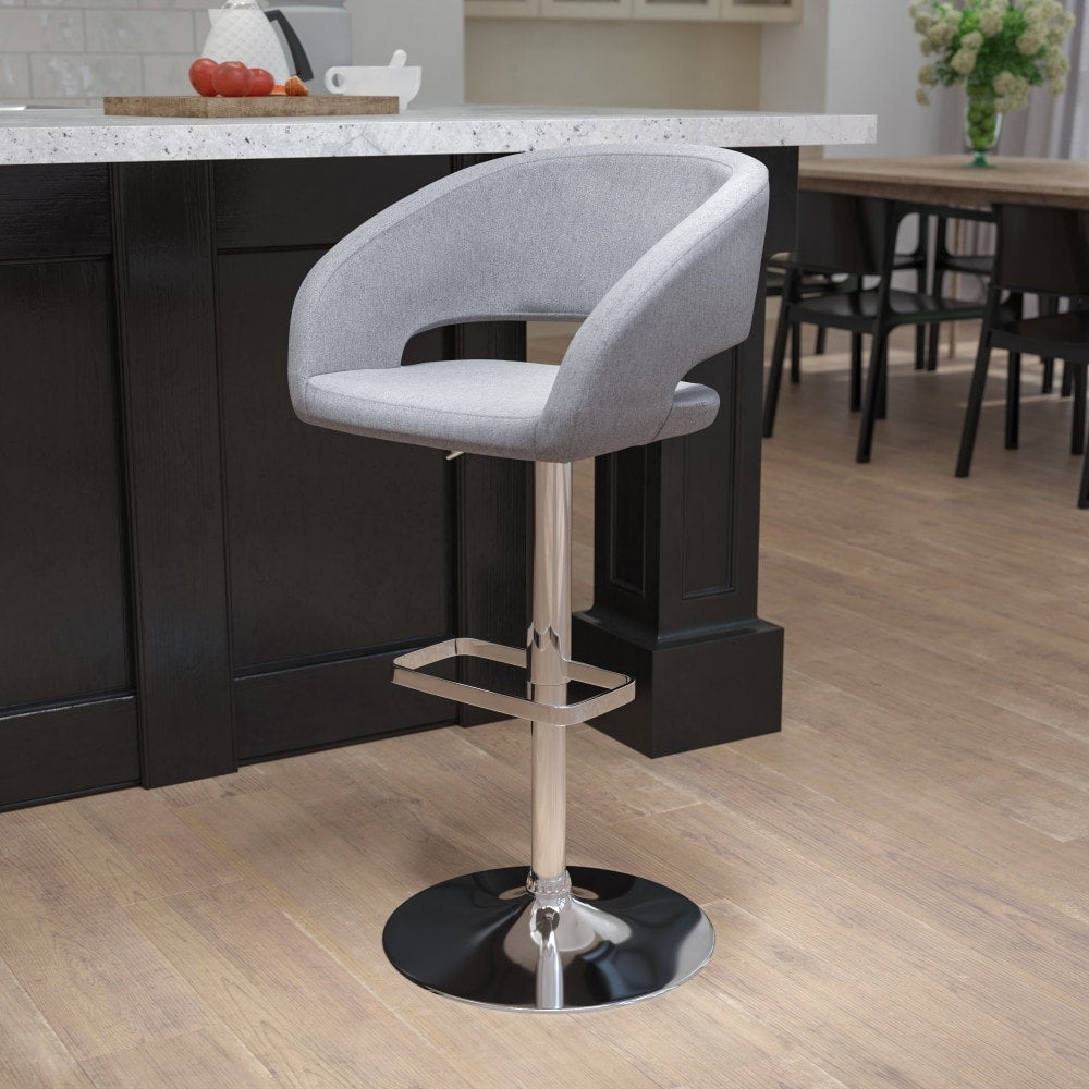 Modern Upholstered Adjustable-Height Barstool with Rounded Back