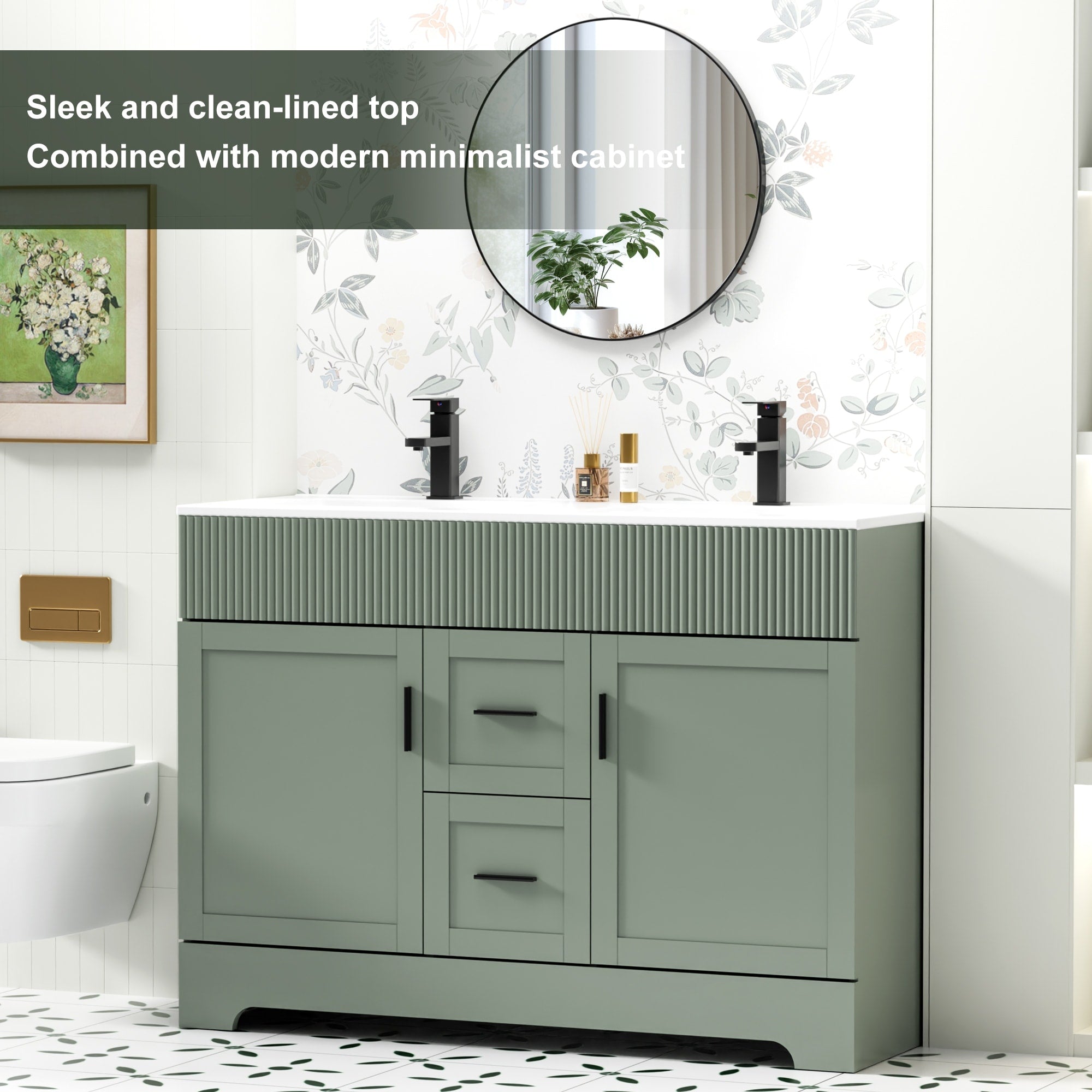 Wavy Line 30/36/48 Bathroom Vanity Set with Sink & Faucet