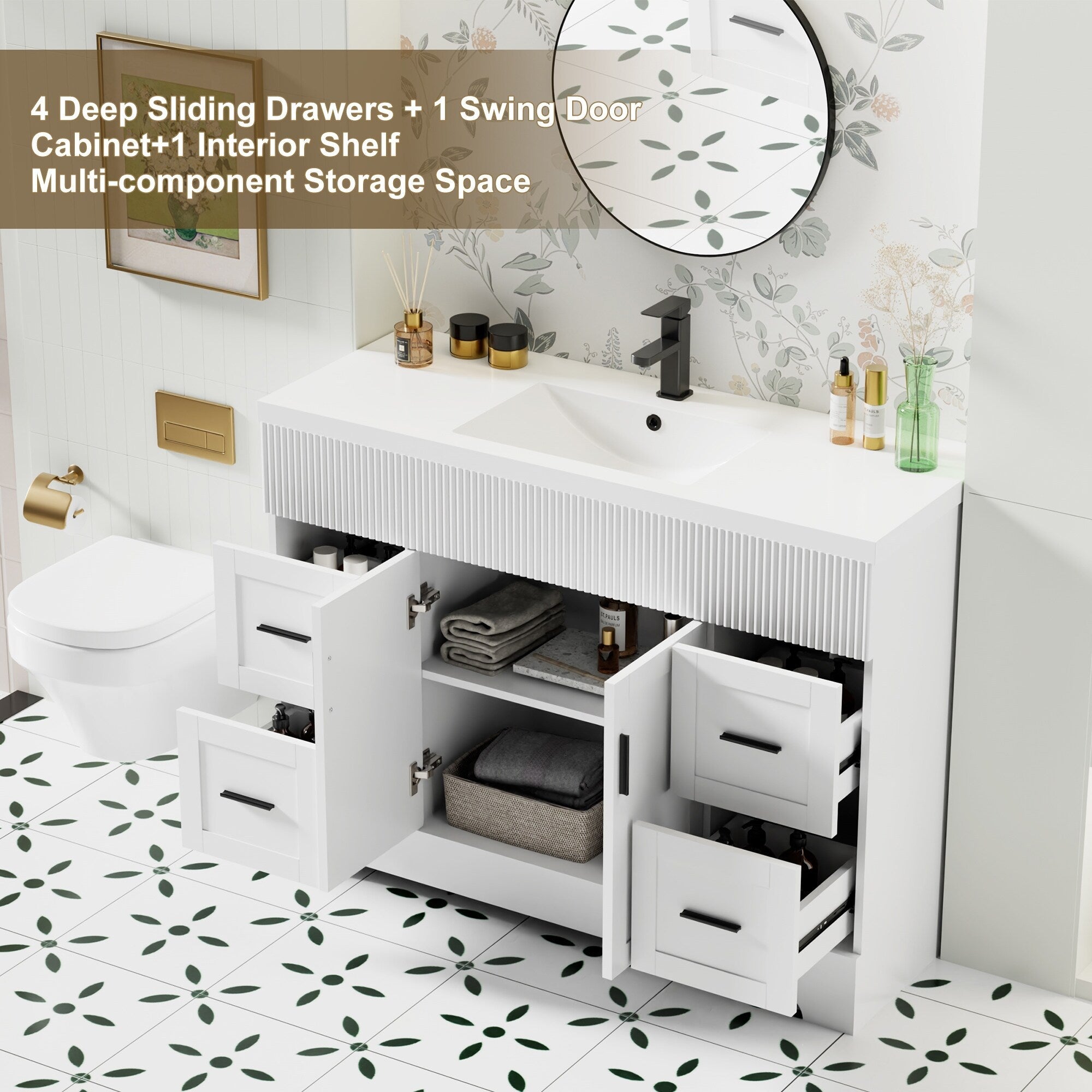 Wavy Line 30/36/48 Bathroom Vanity Set with Sink & Faucet