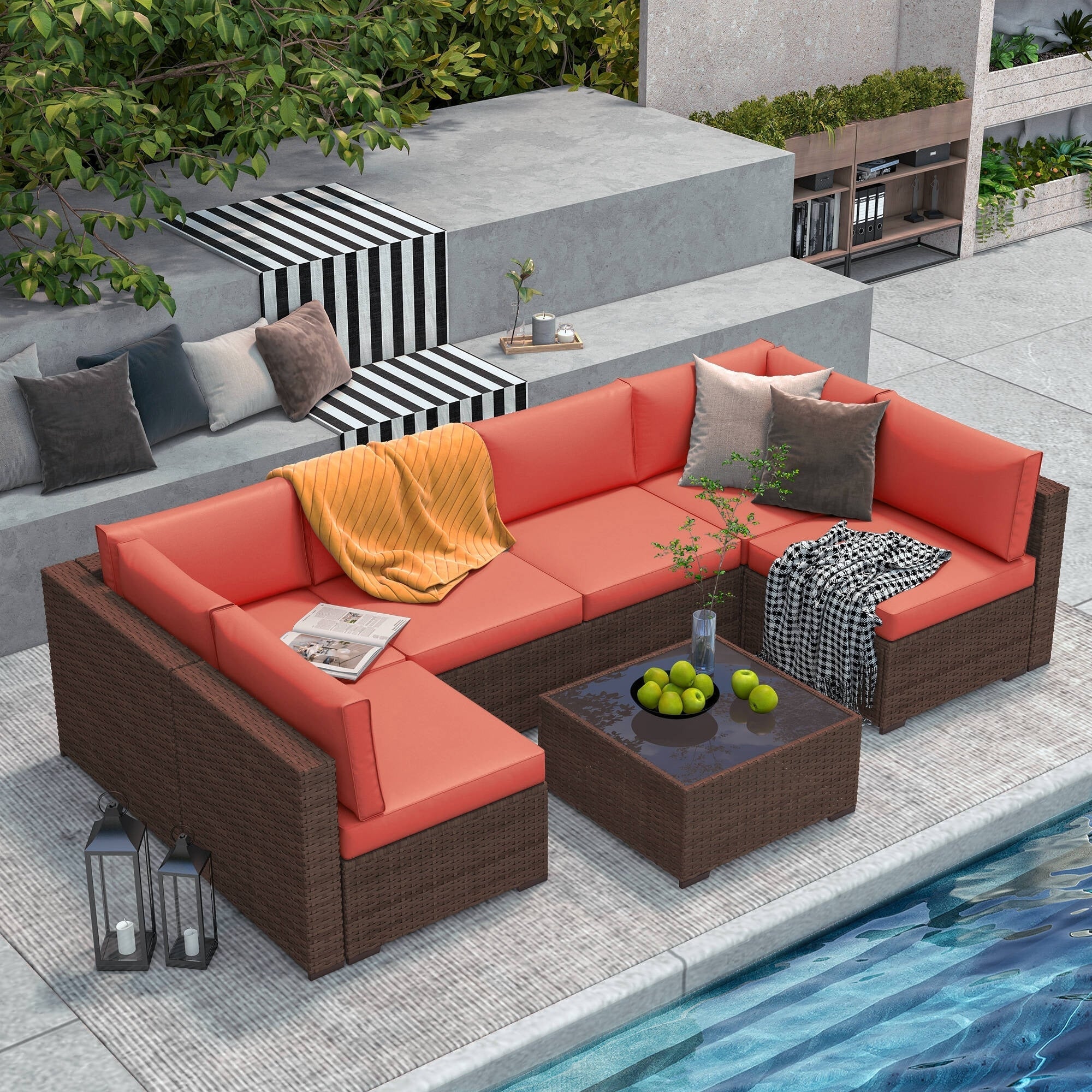 Wicker/ Steel 7-piece Outdoor Cushioned Sectional Sofa Set