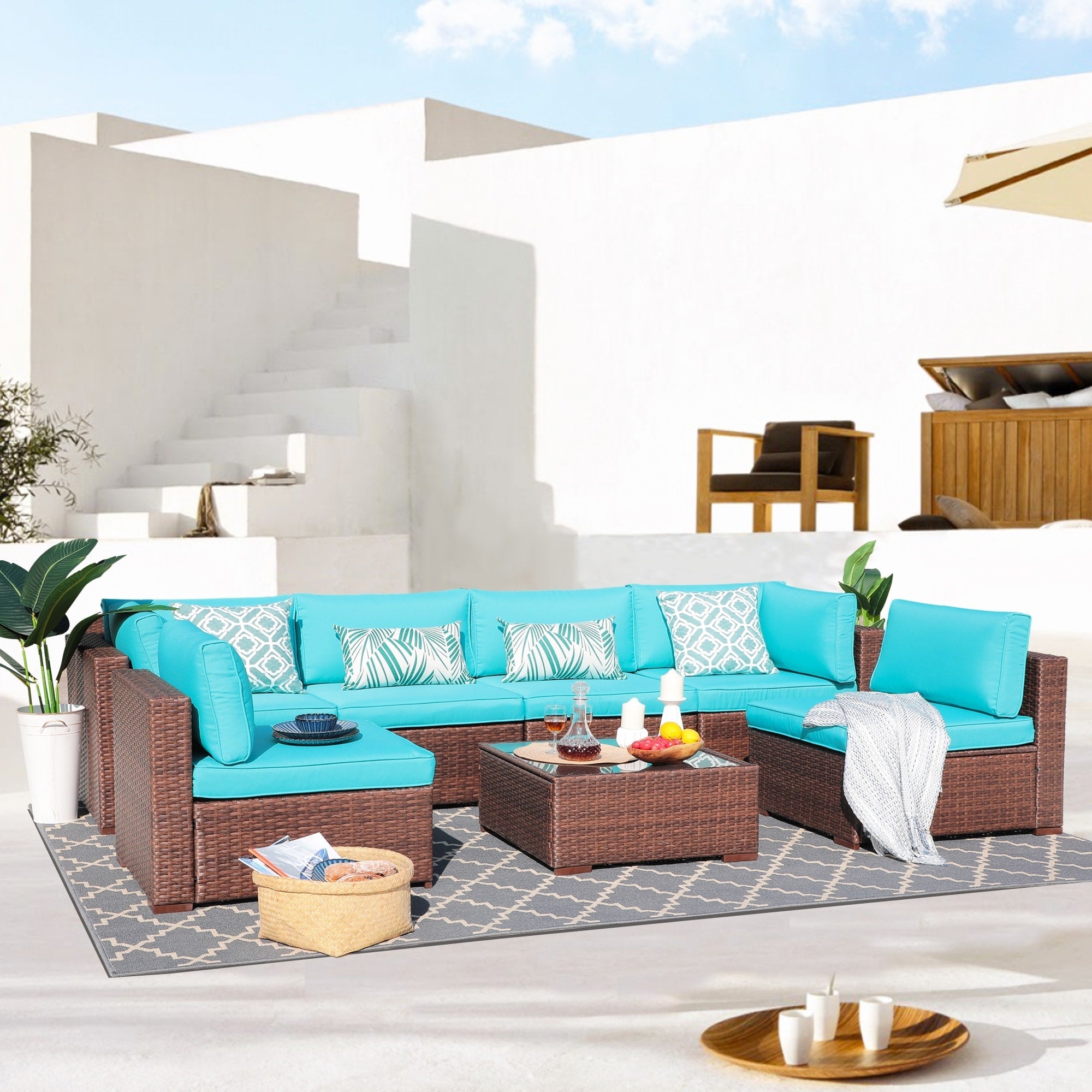 Wicker/ Steel 7-piece Outdoor Cushioned Sectional Sofa Set