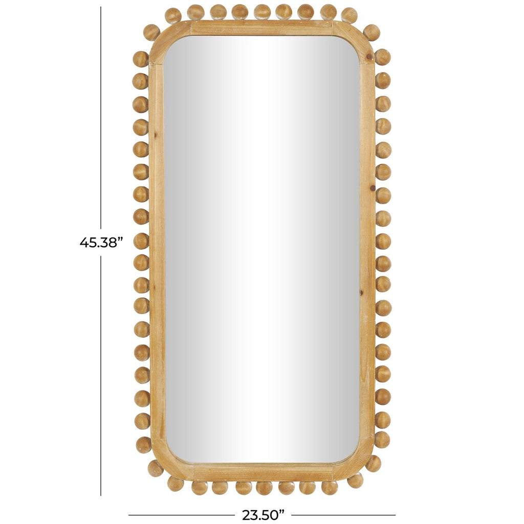 Wood Wall Mirror with Beaded Frame - Brown - Roche River Decor