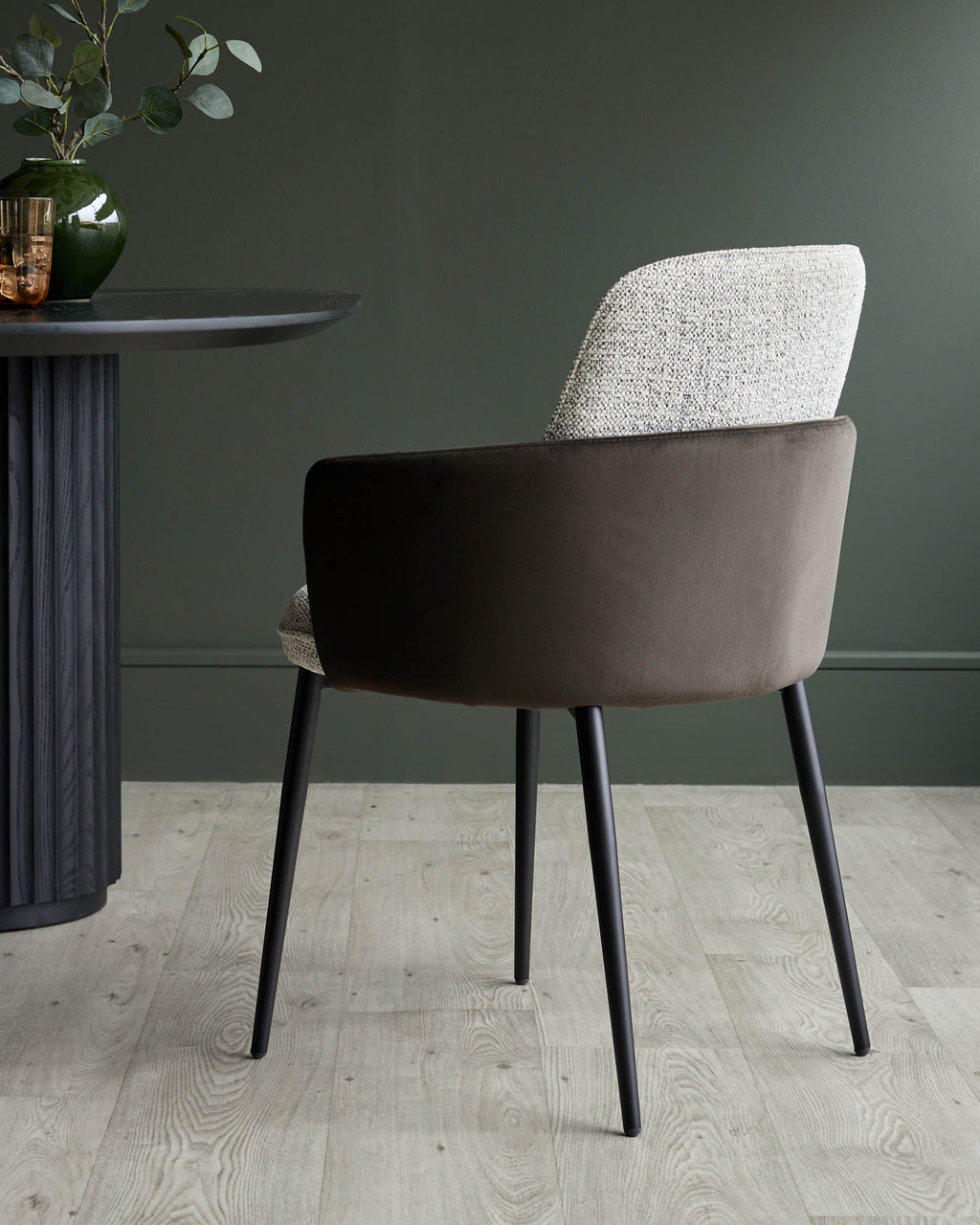 Wren grey fabric and mocha velvet dining chair