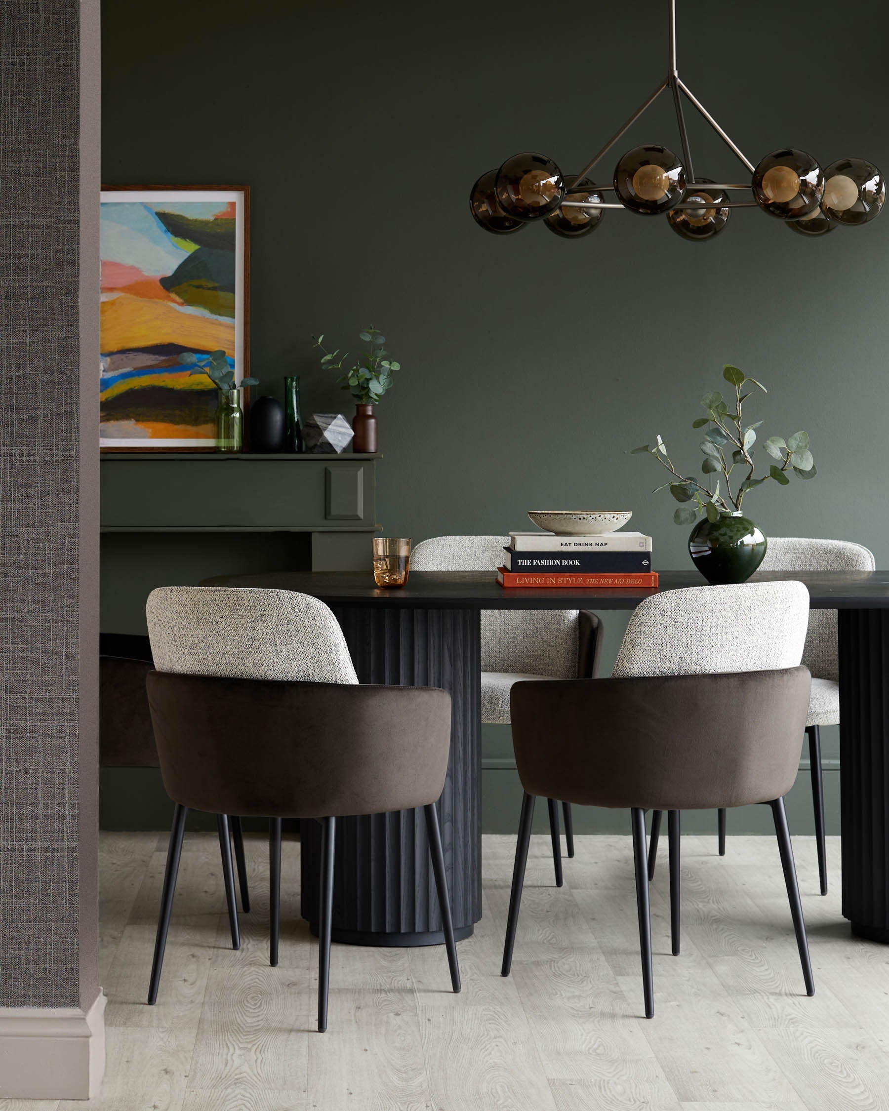 Wren grey fabric and mocha velvet dining chair