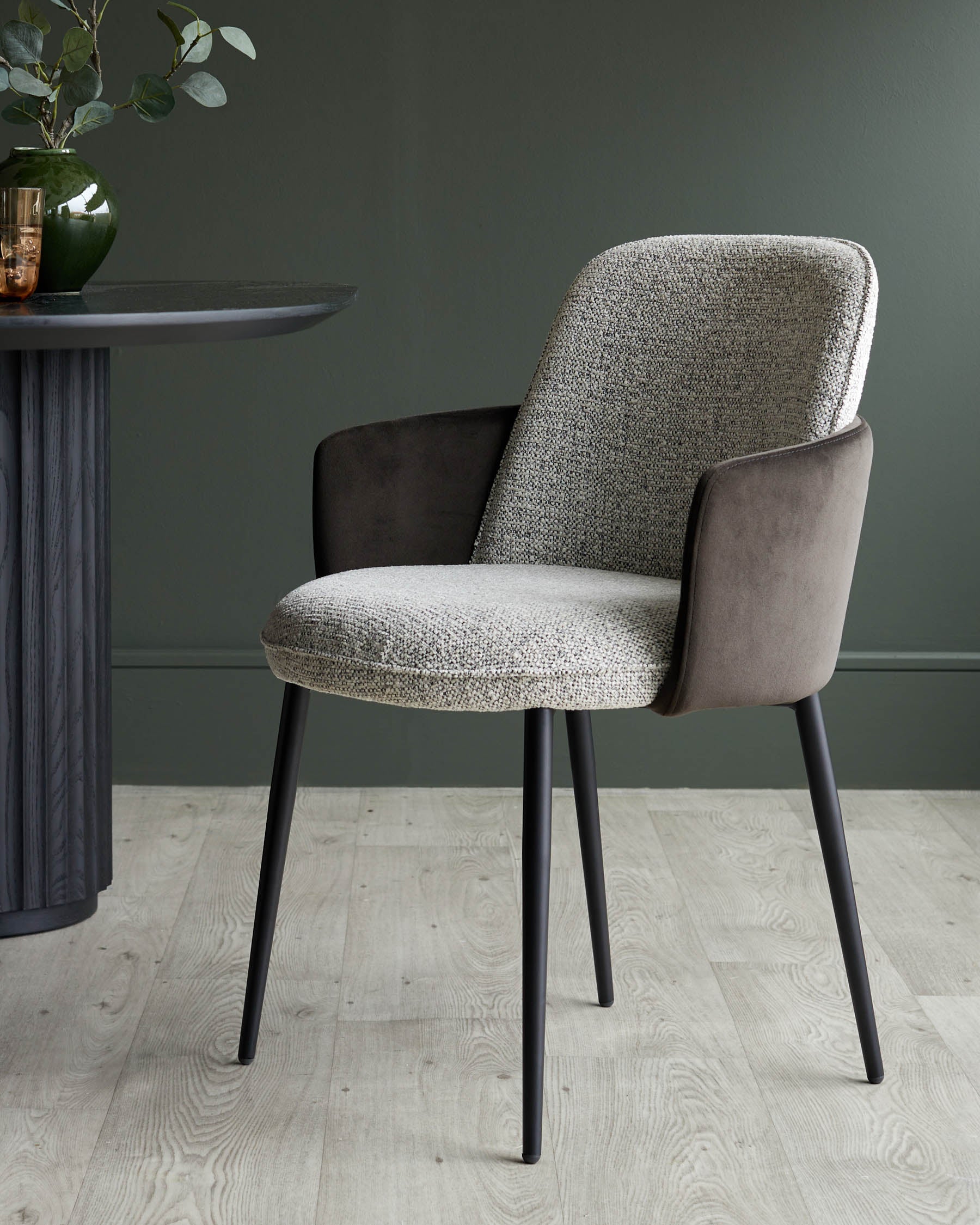 Wren grey fabric and mocha velvet dining chair