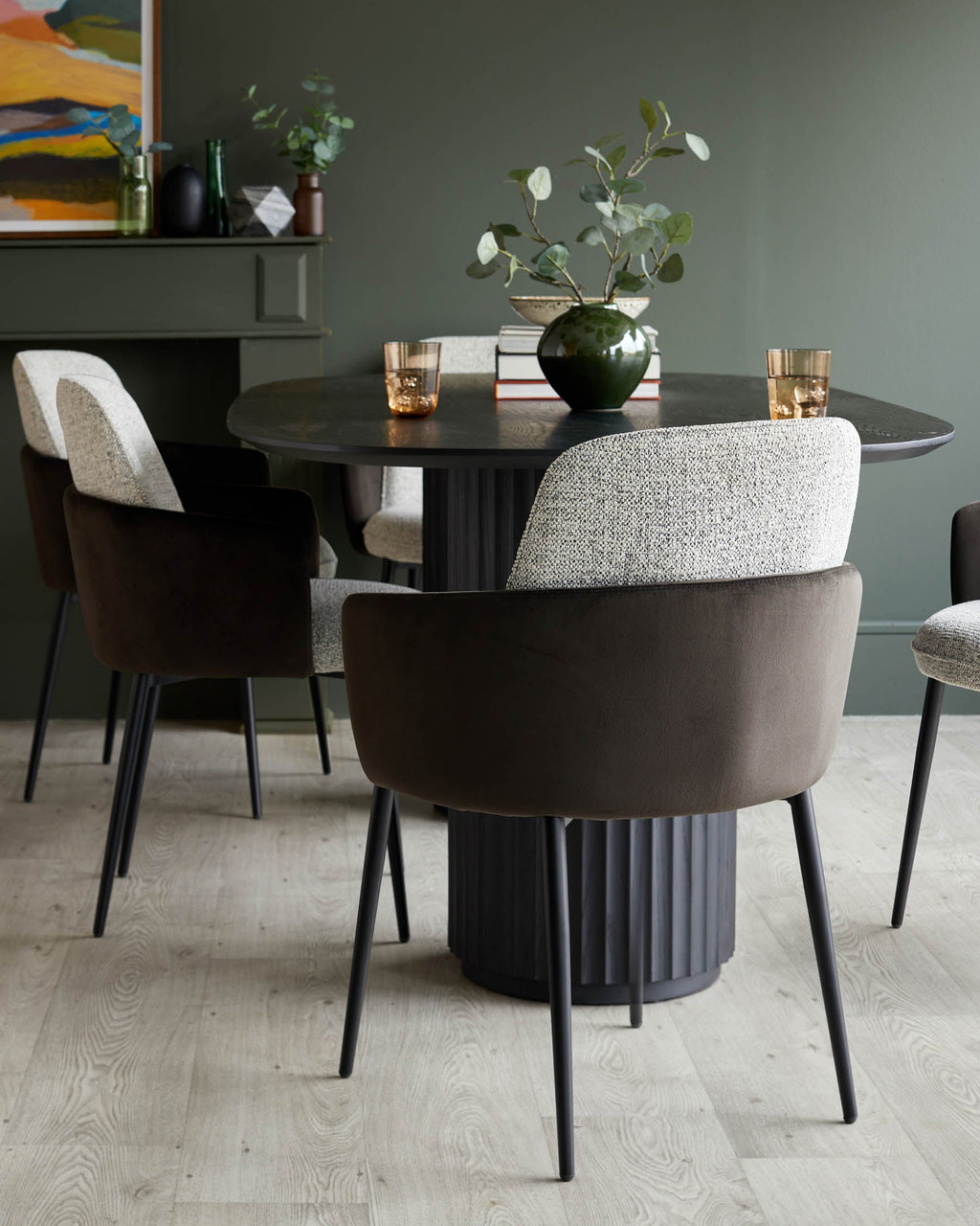 Wren grey fabric and mocha velvet dining chair