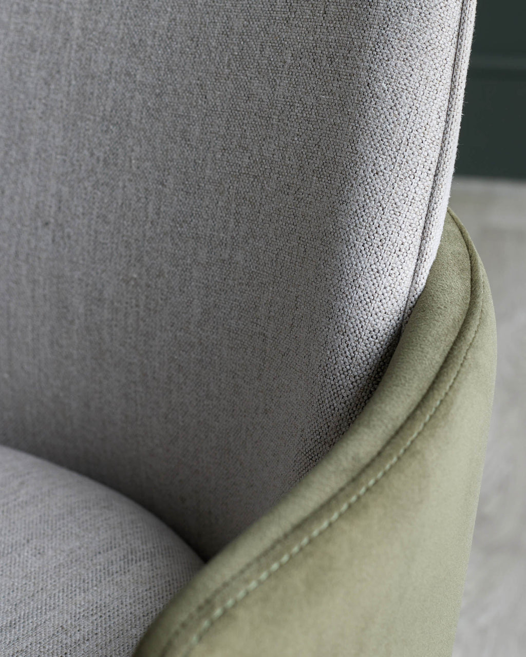 Wren natural fabric and olive green velvet dining chair
