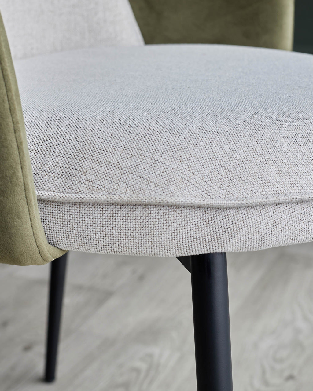 Wren natural fabric and olive green velvet dining chair