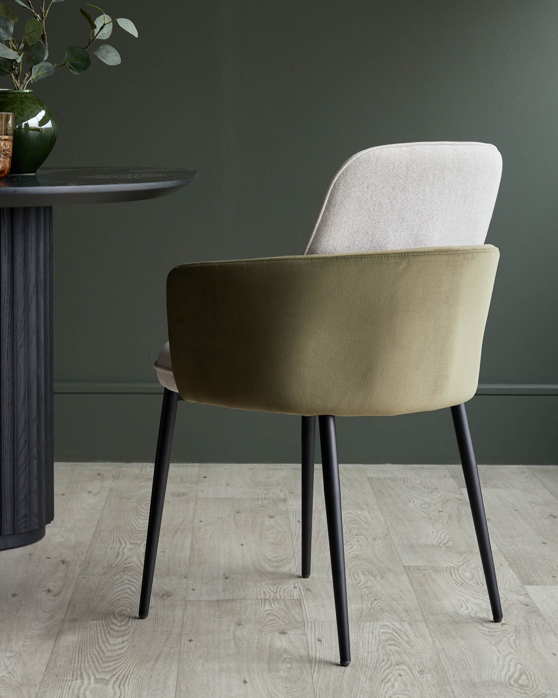 Wren natural fabric and olive green velvet dining chair