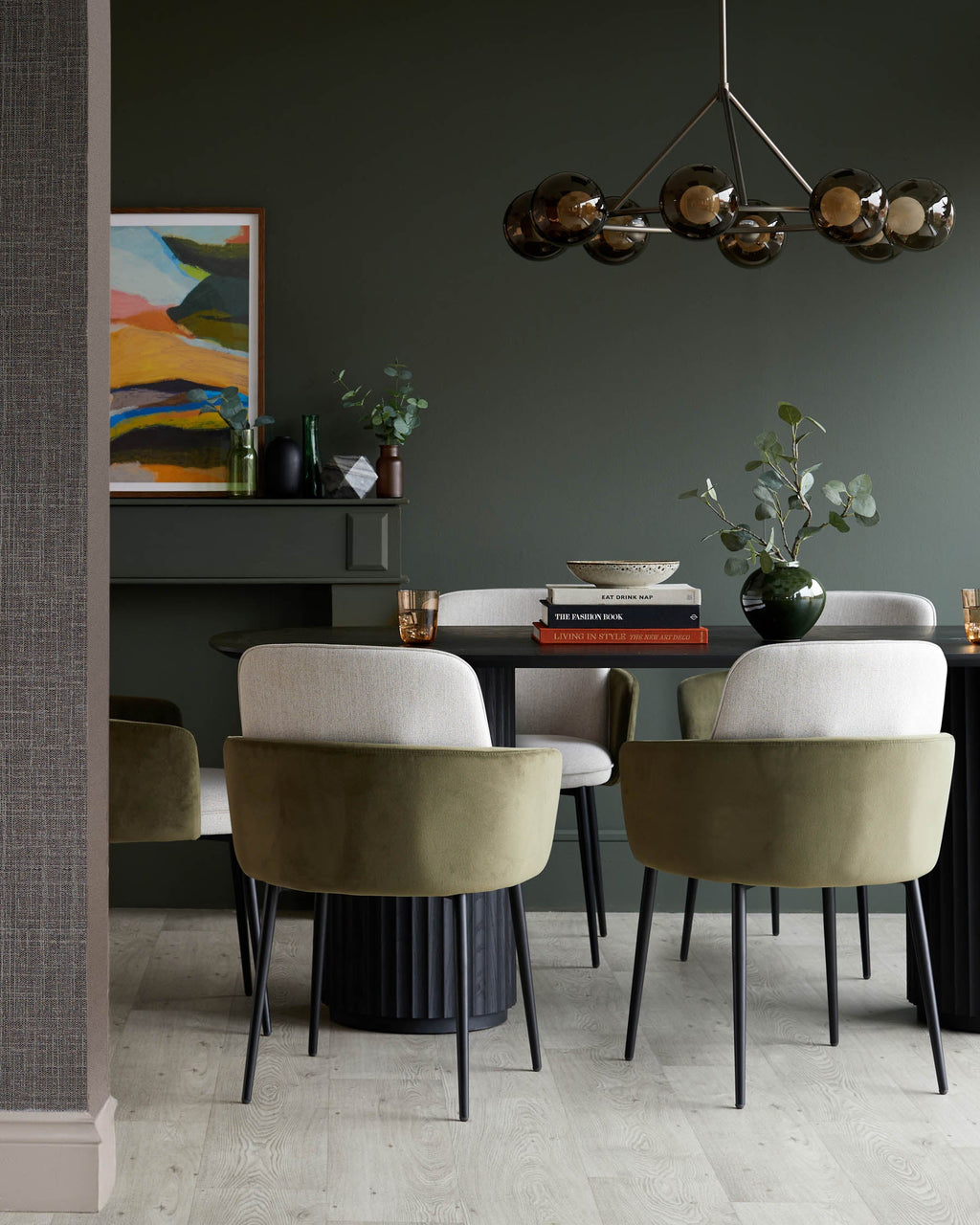 Wren natural fabric and olive green velvet dining chair