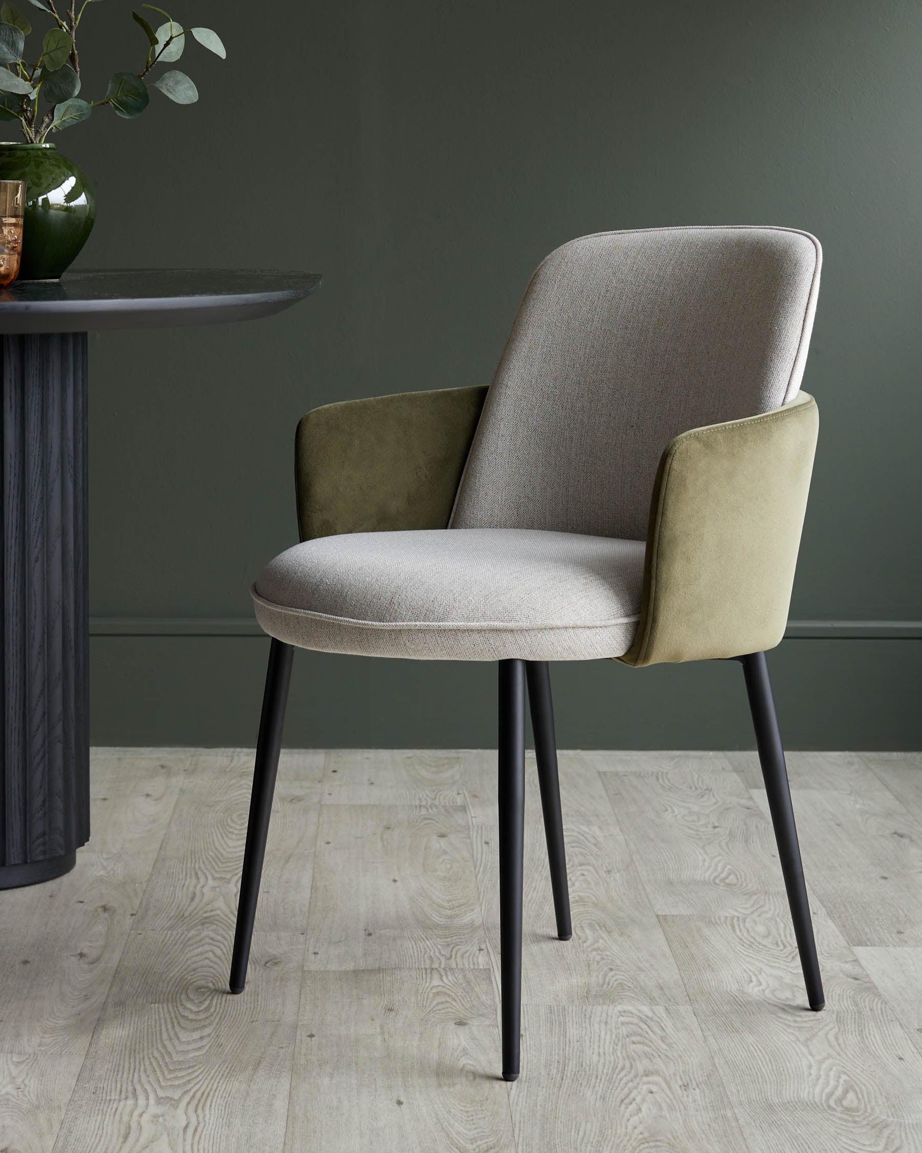 Wren natural fabric and olive green velvet dining chair