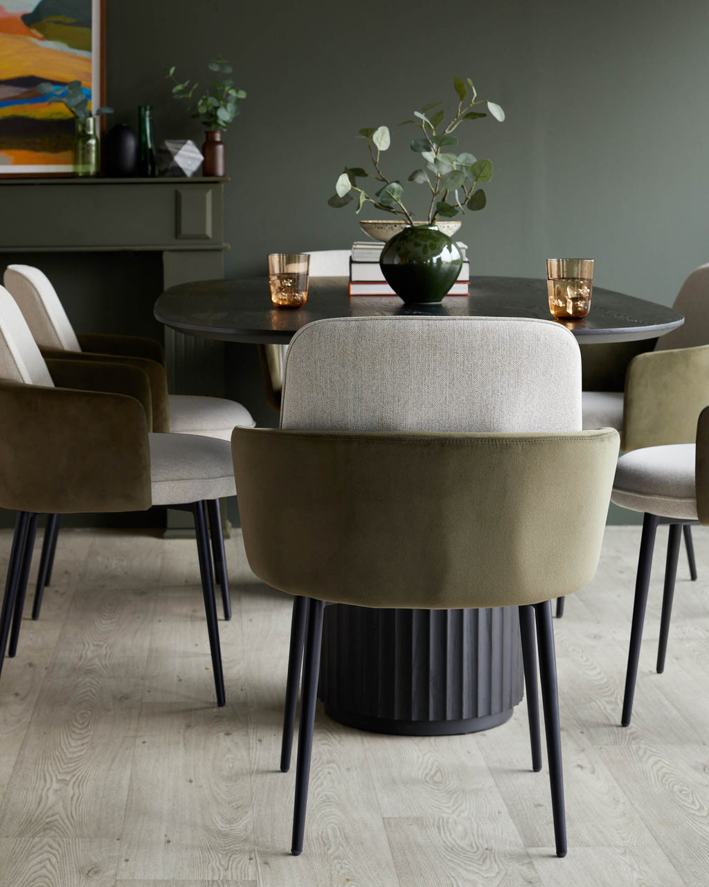 Wren natural fabric and olive green velvet dining chair