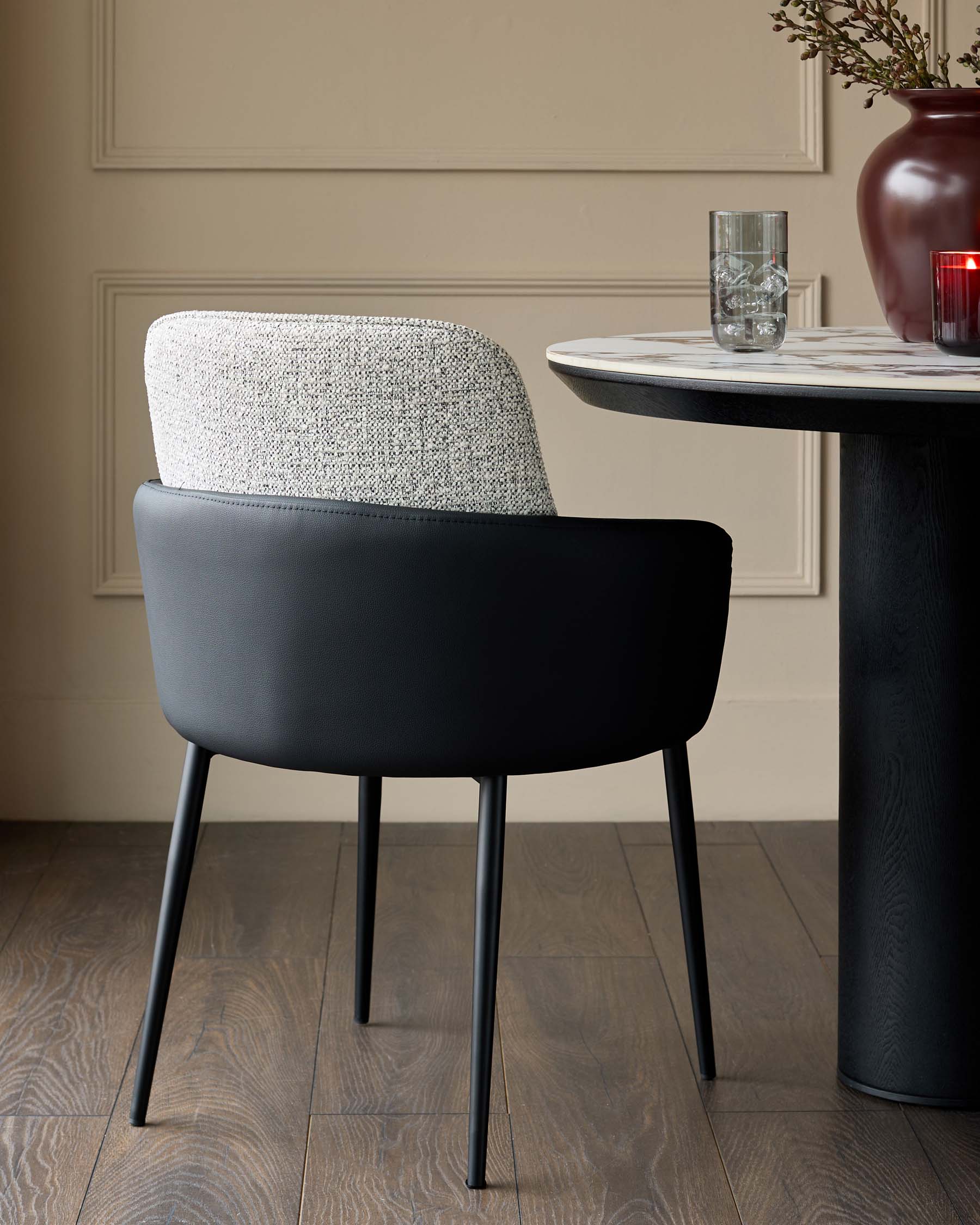 Wren grey fabric and black faux leather dining chair