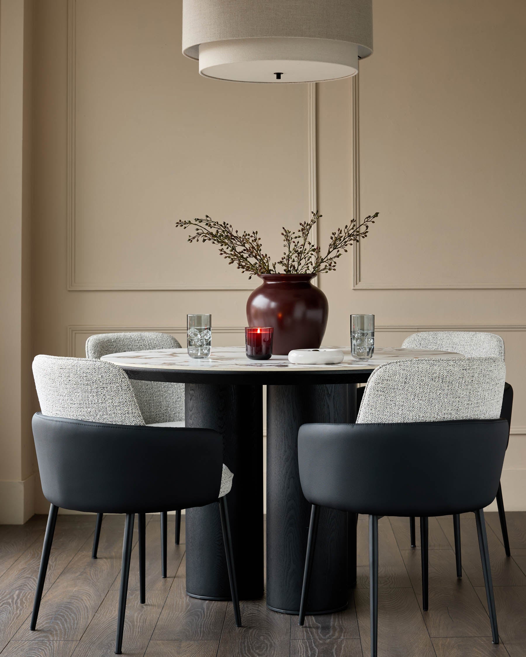 Wren grey fabric and black faux leather dining chair