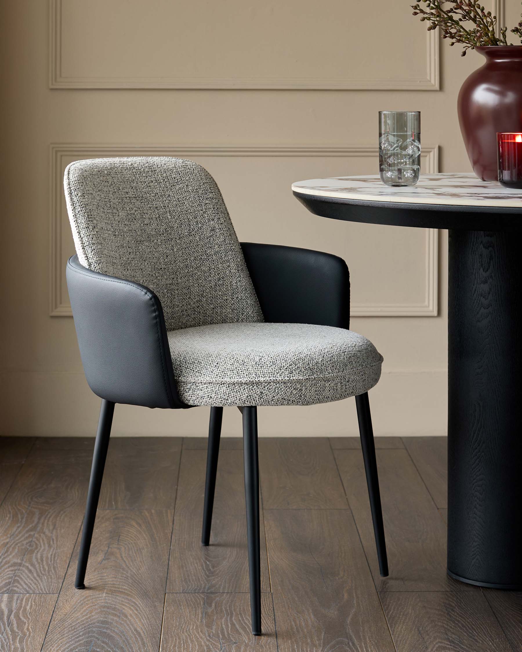 Wren grey fabric and black faux leather dining chair
