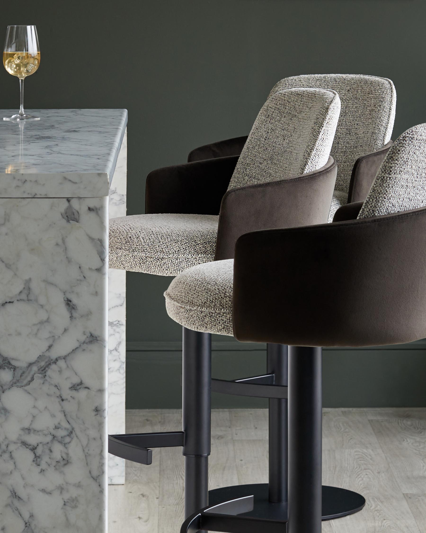 Wren grey fabric and mocha velvet gas lift bar stool