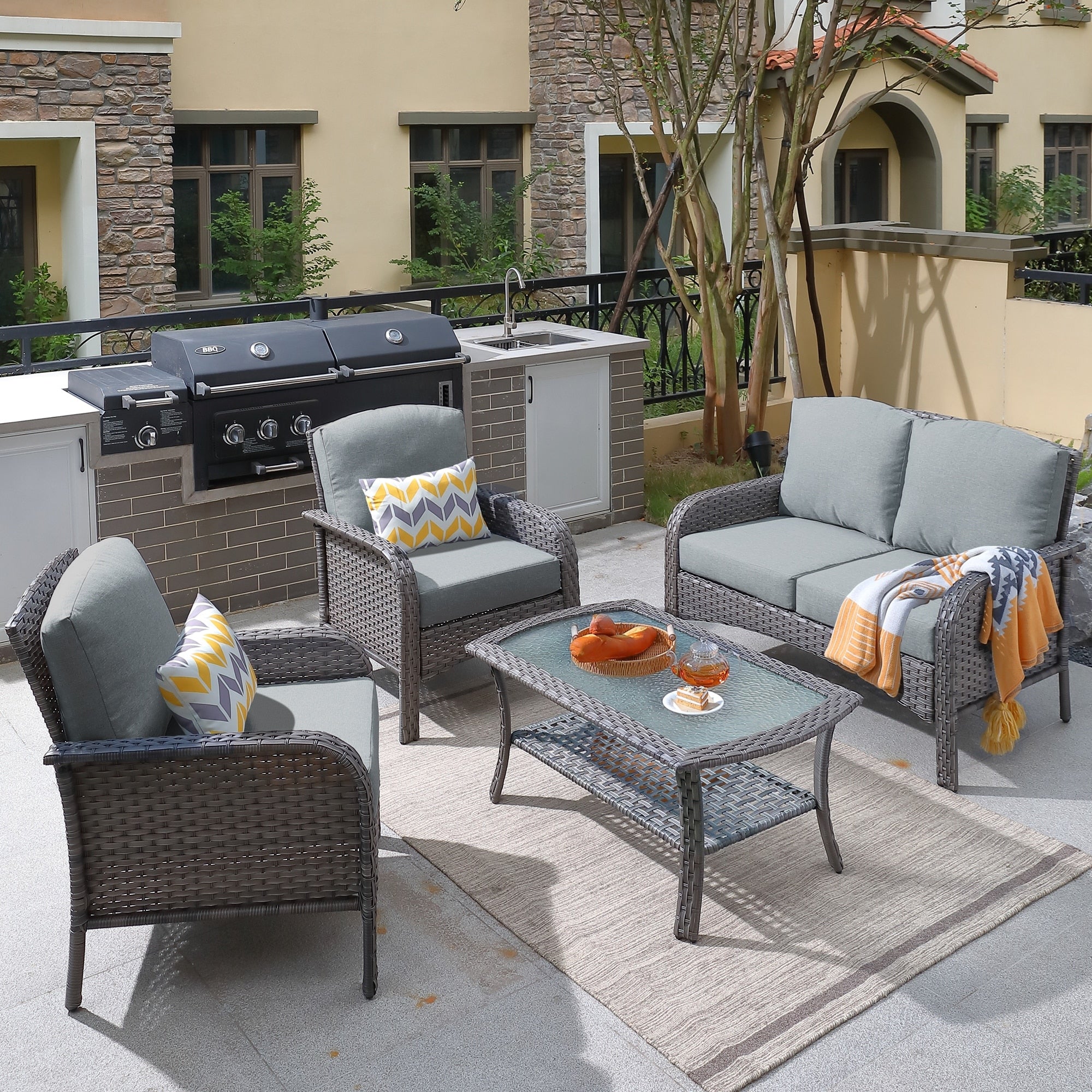 XIZZI 4-piece Outdoor Patio Furniture Conversation Set with Table