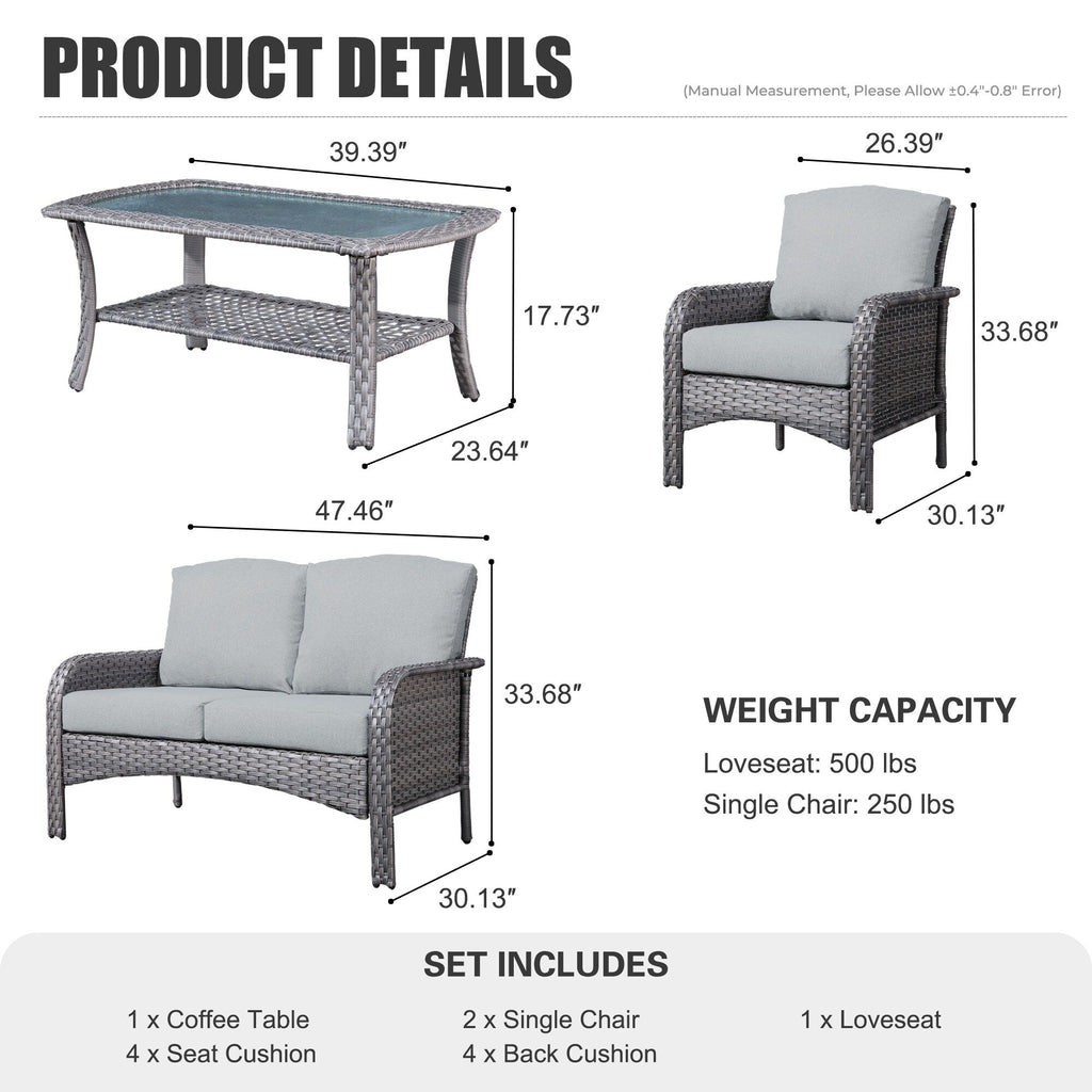 XIZZI 4-piece Outdoor Patio Furniture Conversation Set with Table