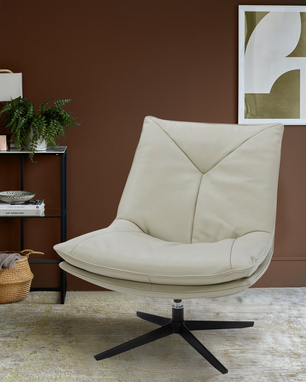 Zia natural grey leather swivel occasional chair