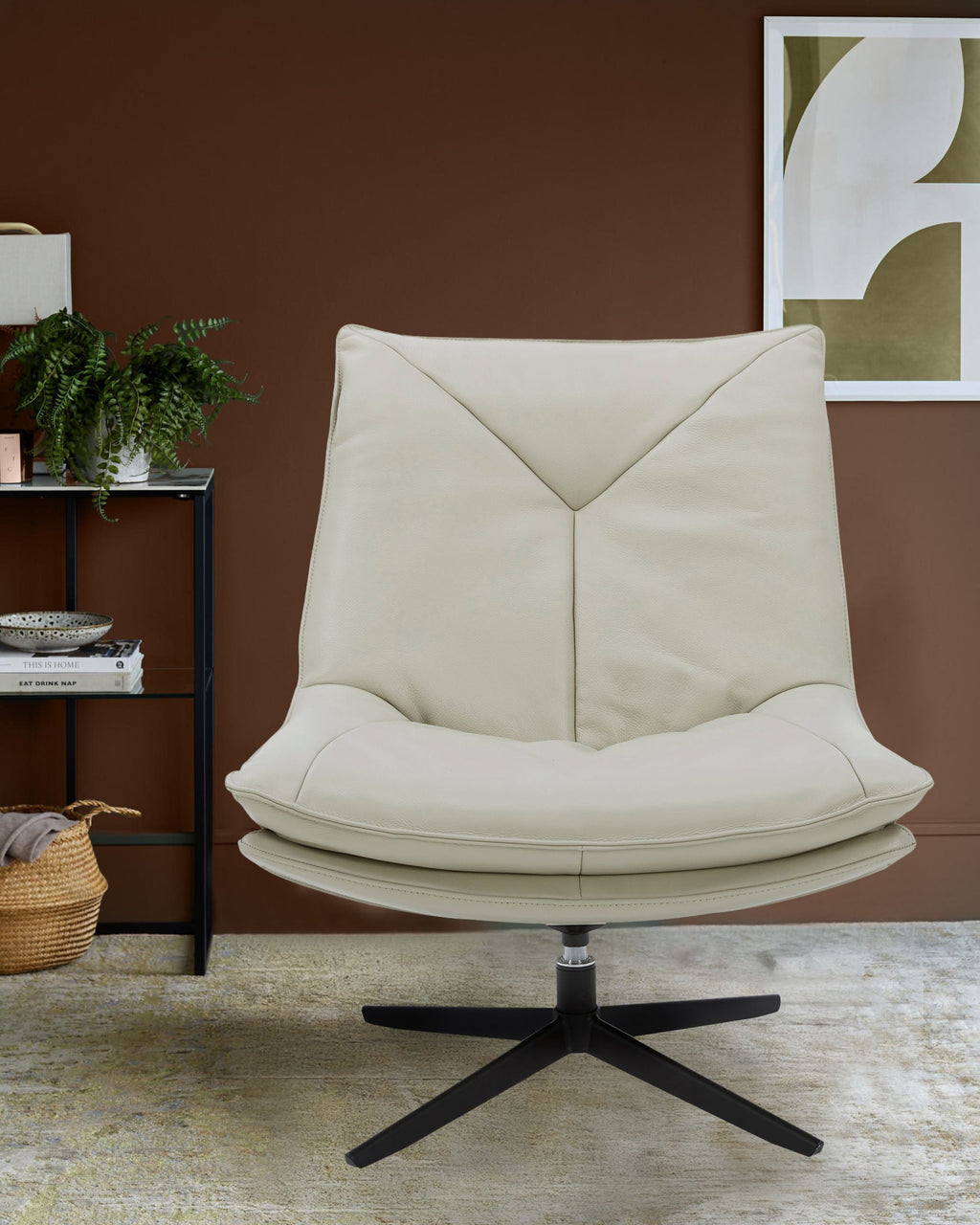 Zia natural grey leather swivel occasional chair