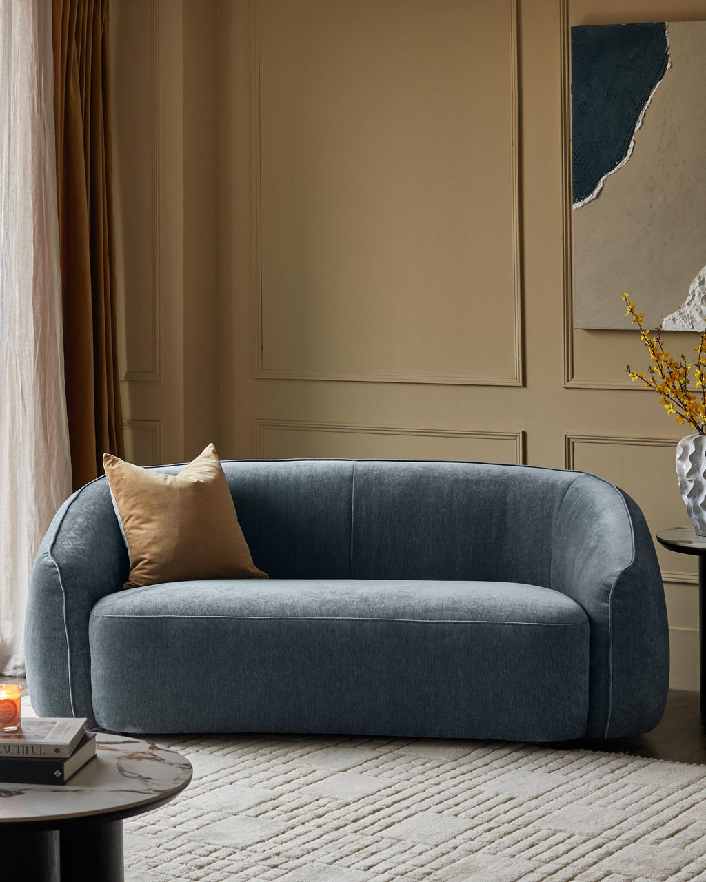 Zoey blue grey fabric 2 seater sofa