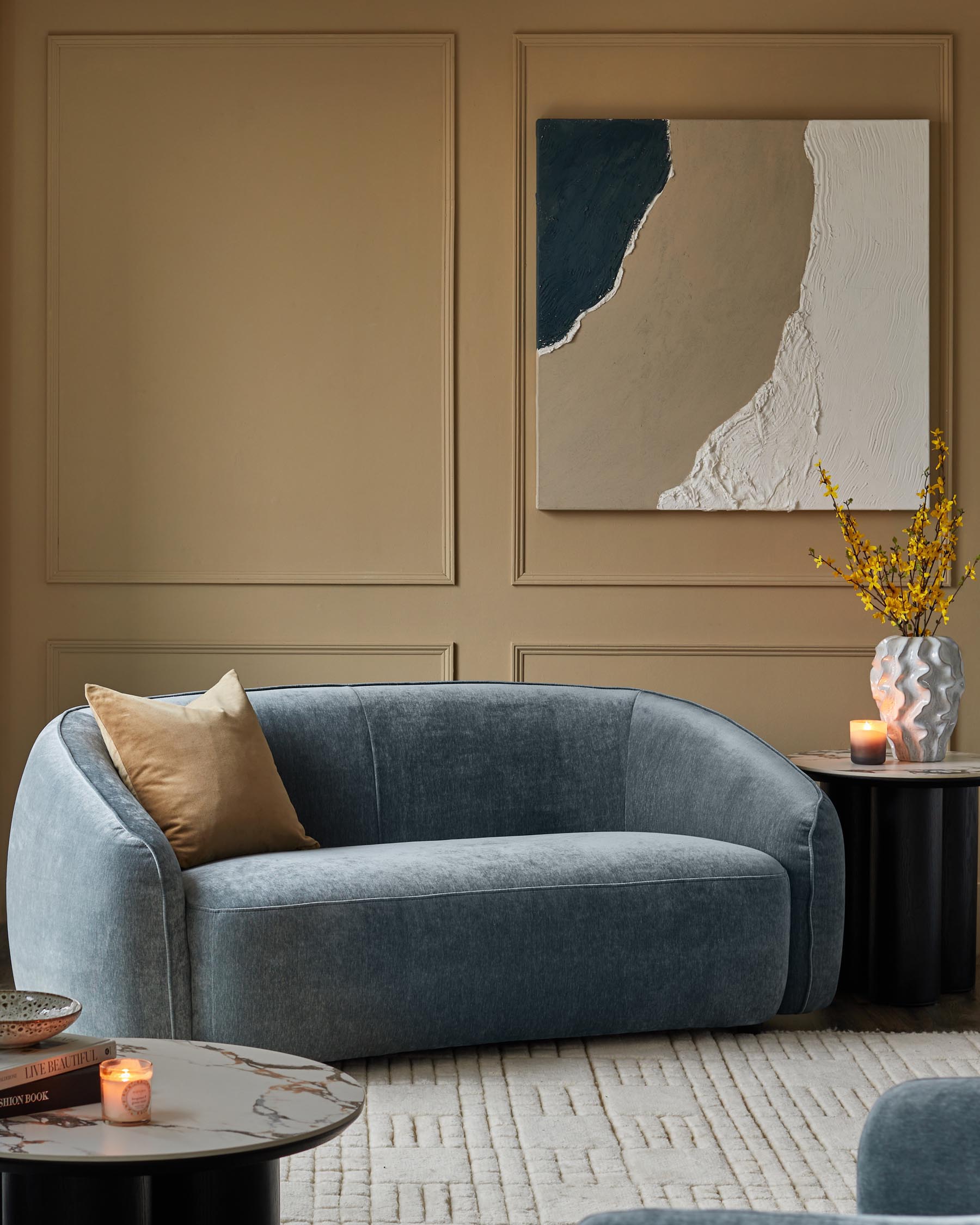 Zoey blue grey fabric 2 seater sofa