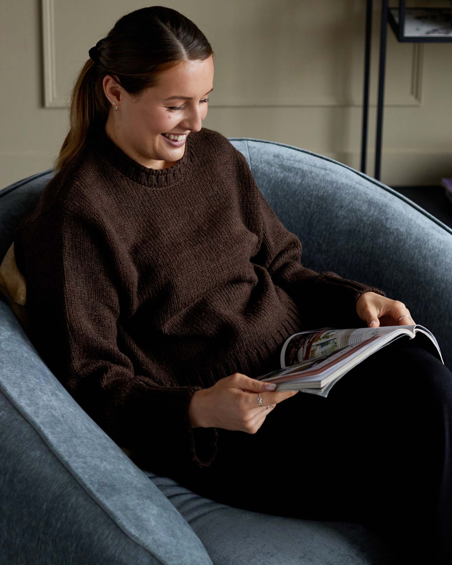 Zoey blue grey fabric armchair