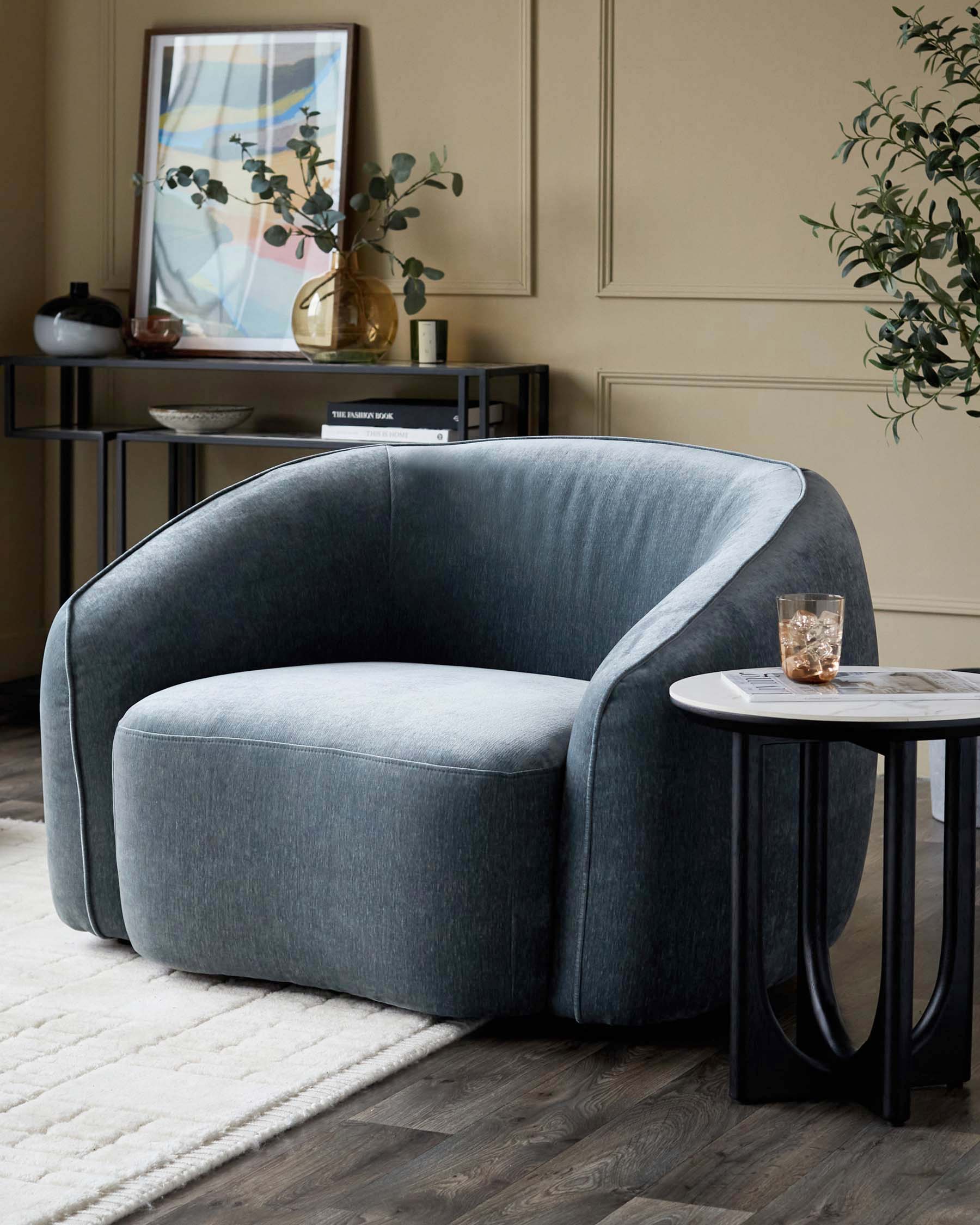Zoey blue grey fabric armchair