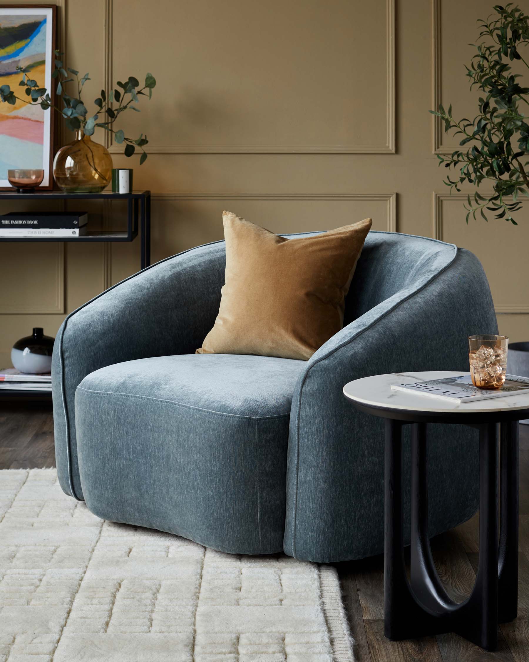 Zoey blue grey fabric armchair