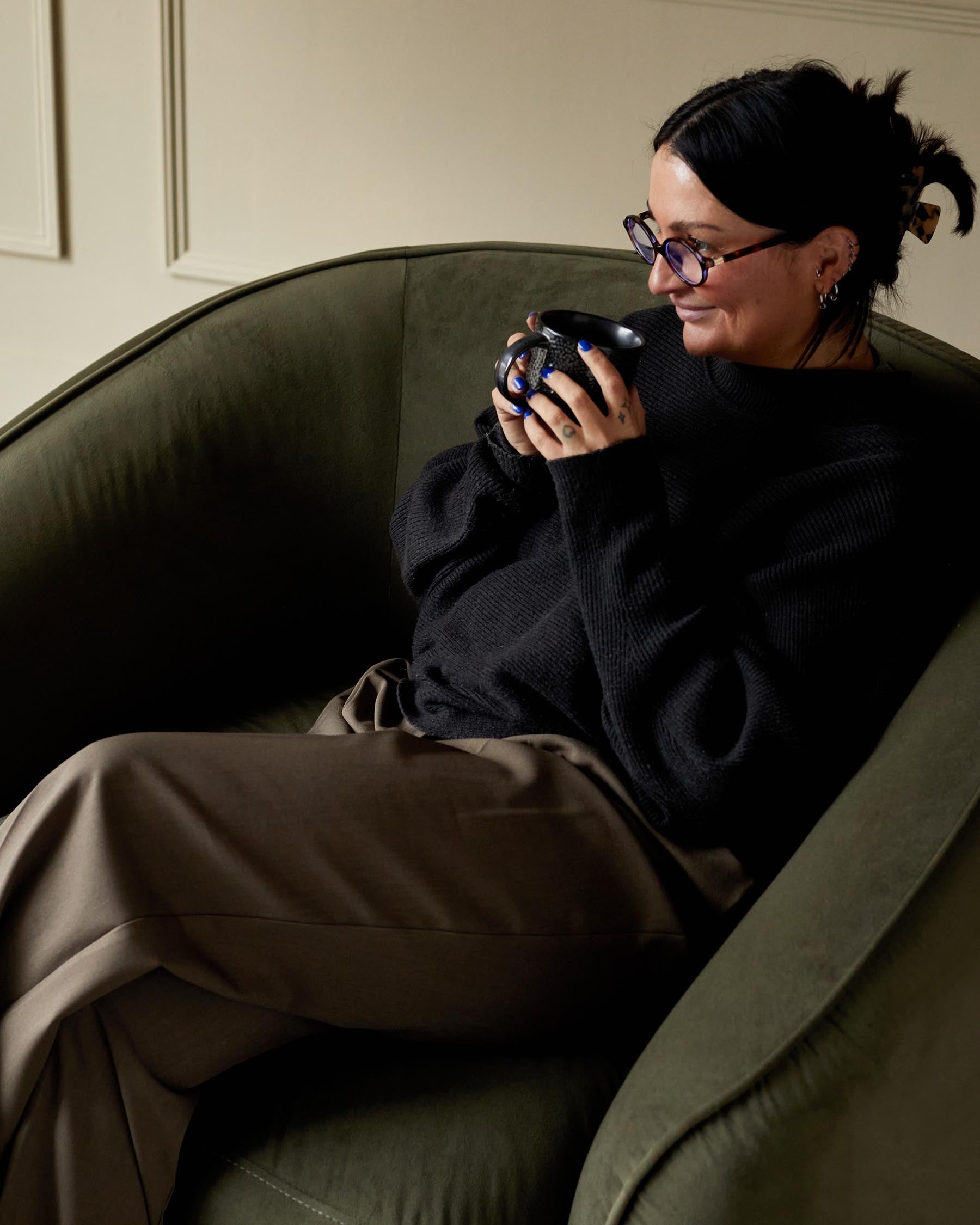 Zoey olive green velvet armchair