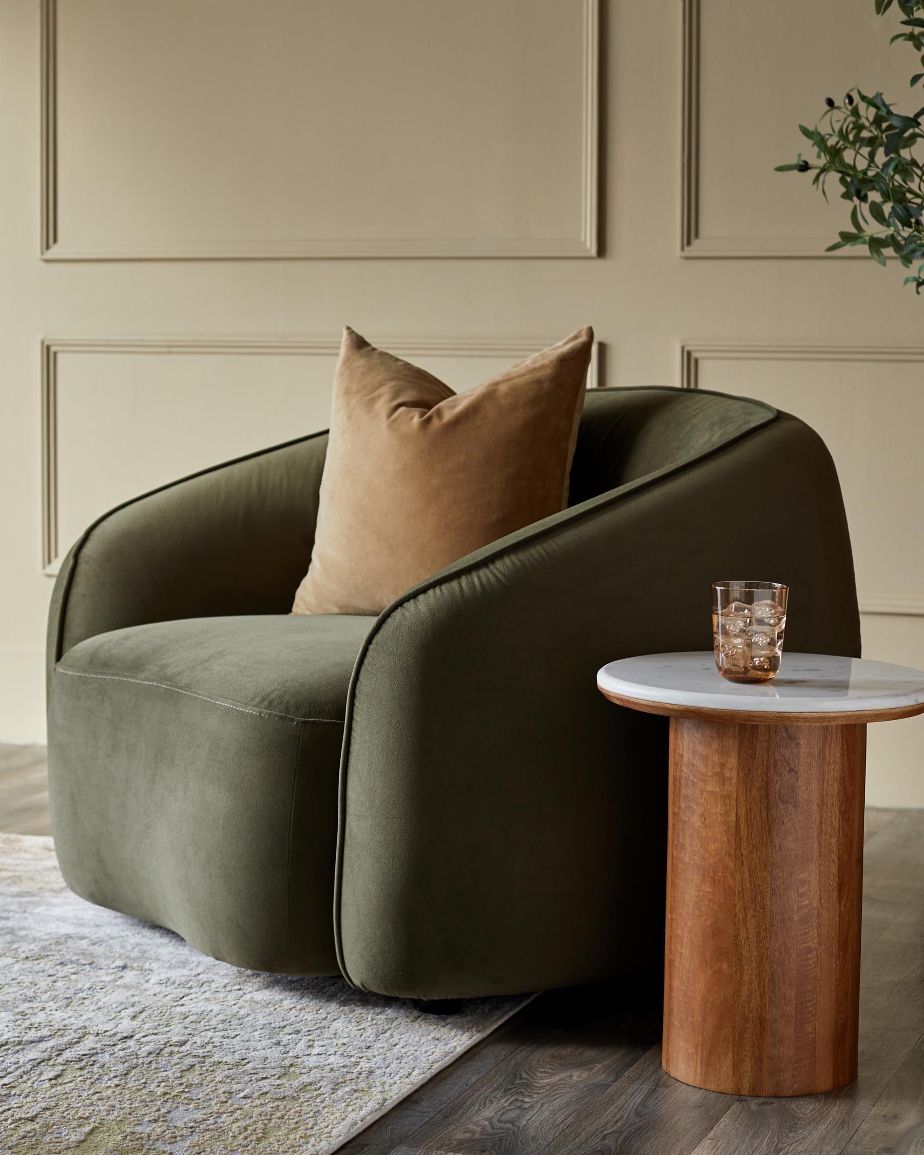 Zoey olive green velvet armchair